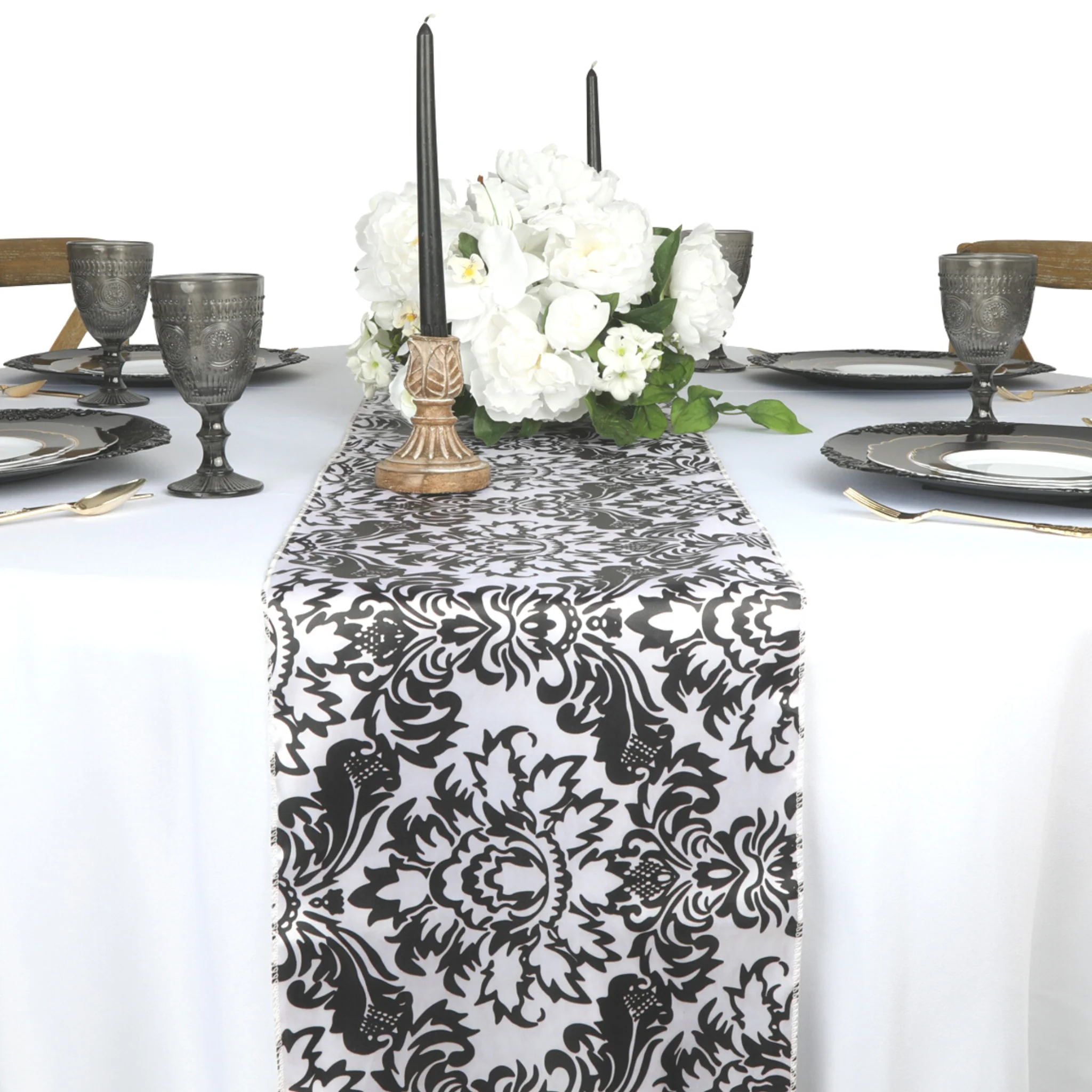 Satin Table Runner - Damask