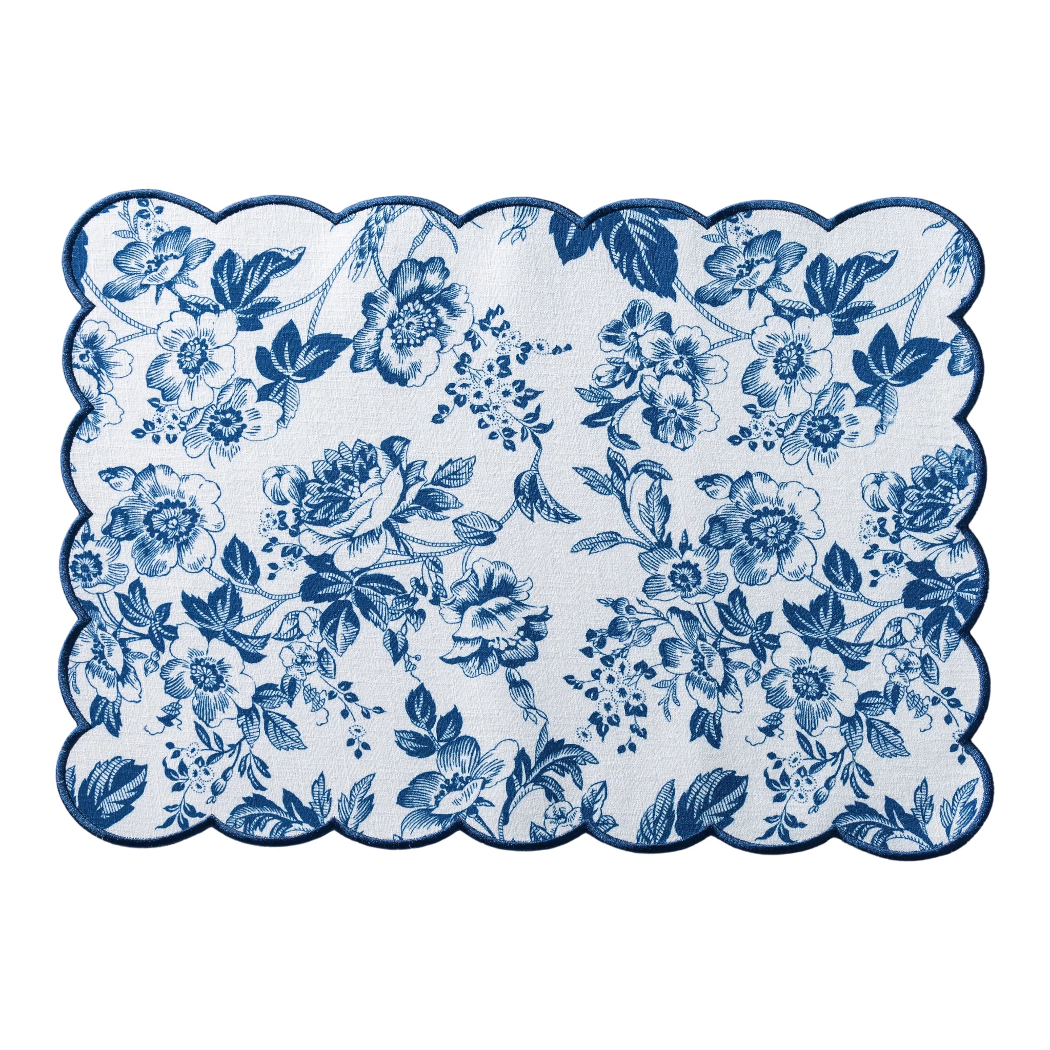 2 pcs/set French Toile Scalloped Edge Placemats - Blue - Image 3