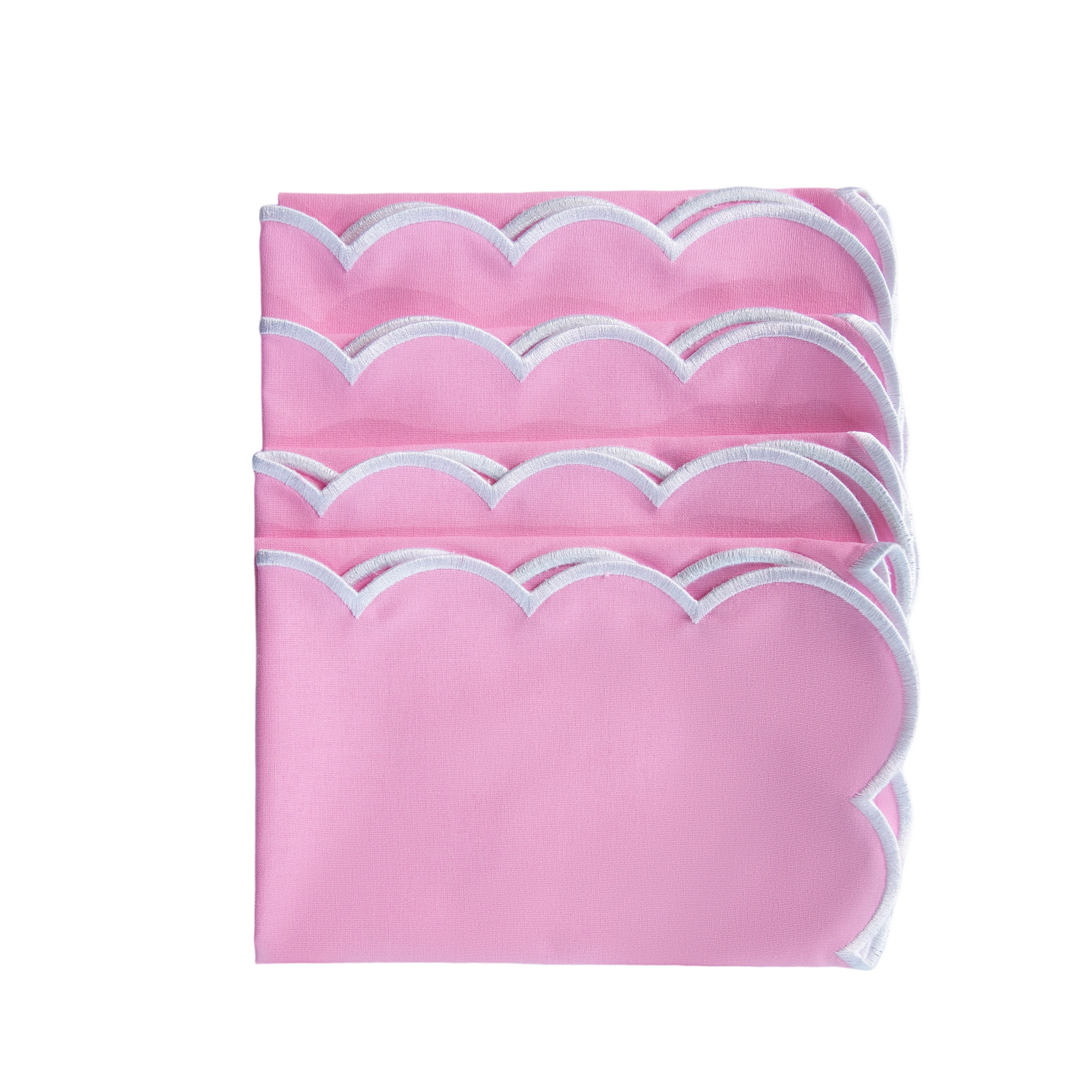 4 pc/pk Scalloped Edge Linen Napkin - Pink/White Trim - Image 5