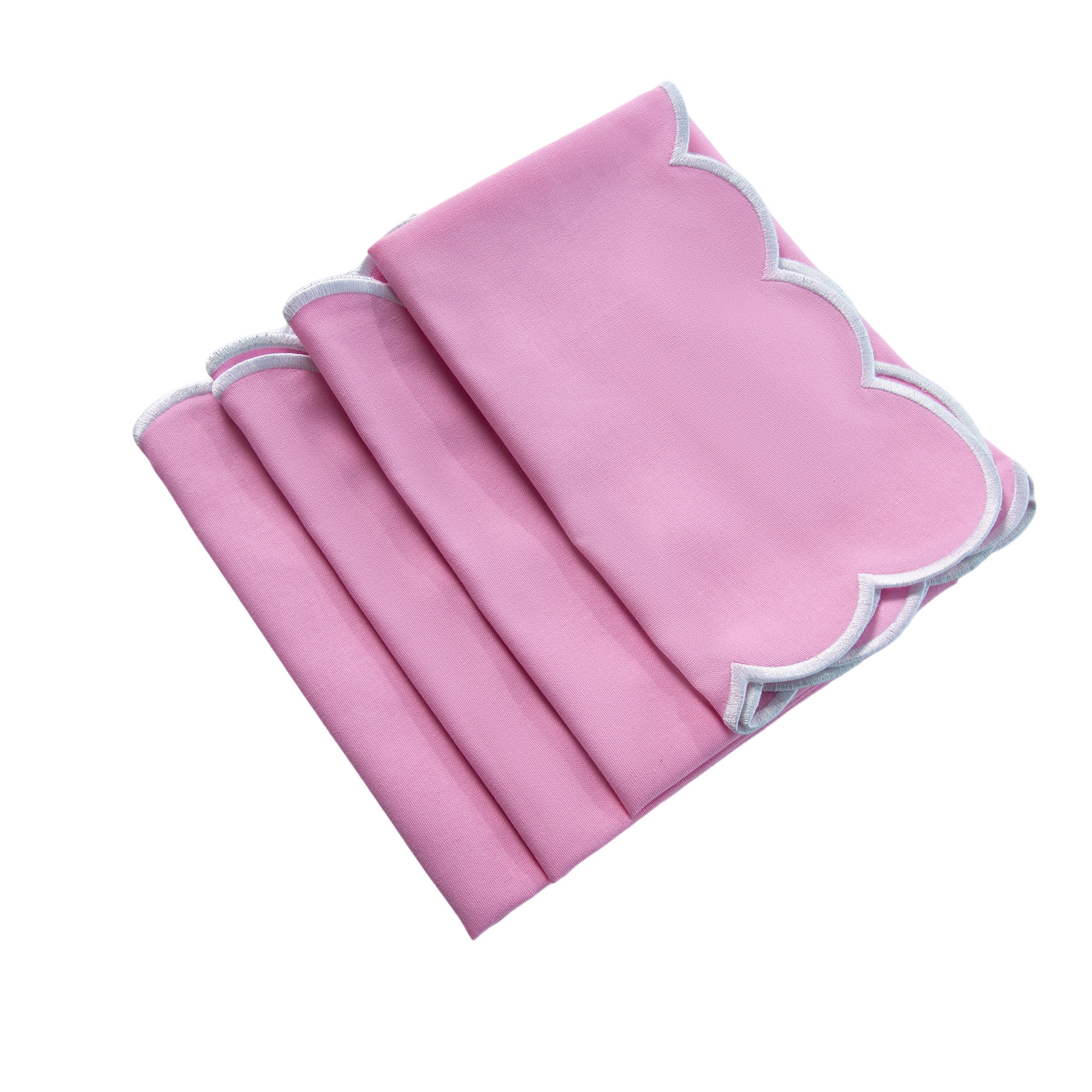 4 pc/pk Scalloped Edge Linen Napkin - Pink/White Trim - Image 7