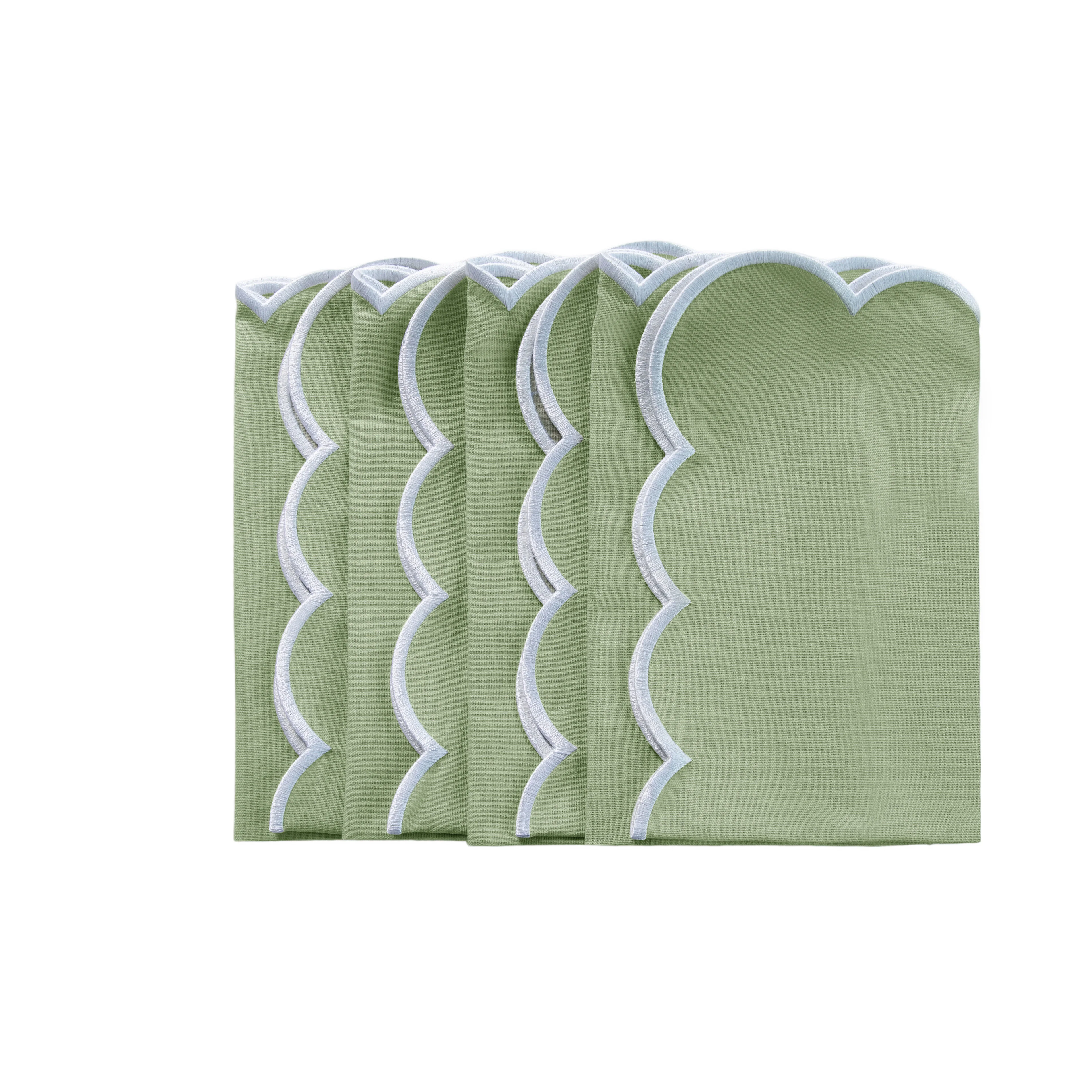 4 pc/pk Scalloped Edge Linen Napkin - Sage Green/White Trim - Image 5