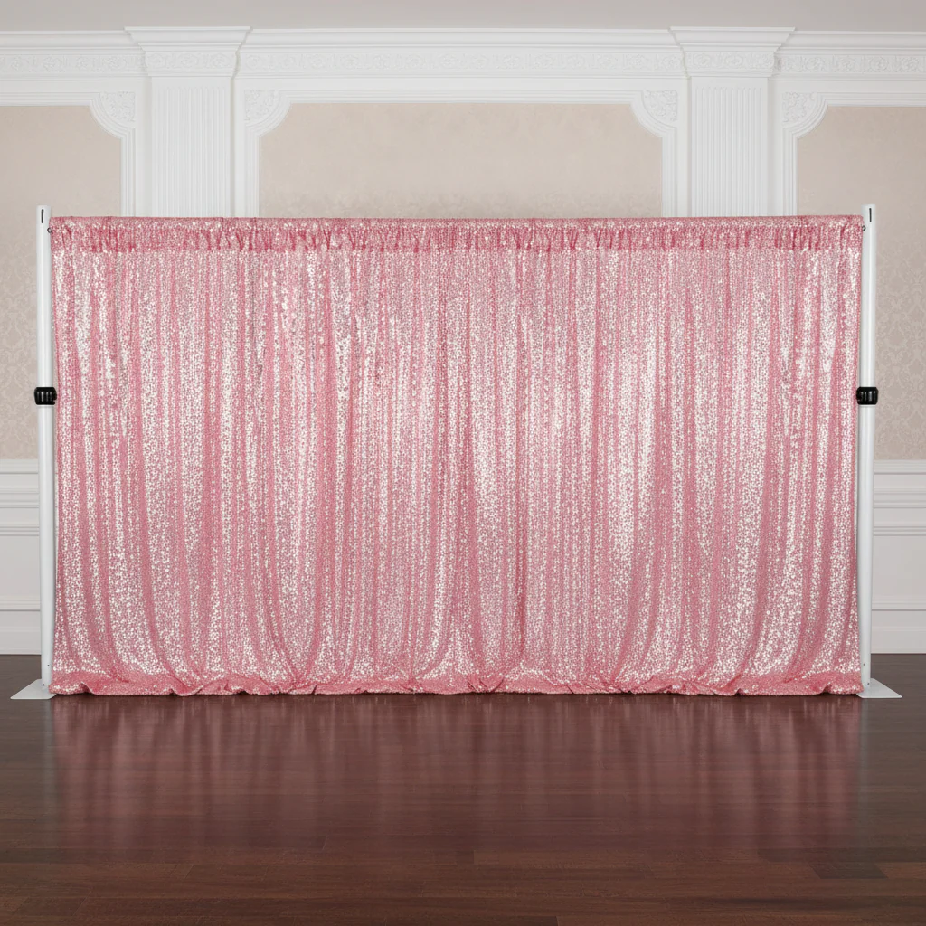 Glitz Sequin Mesh Net 10ft H x 52" W Drape/Backdrop panel - Pink - Image 3