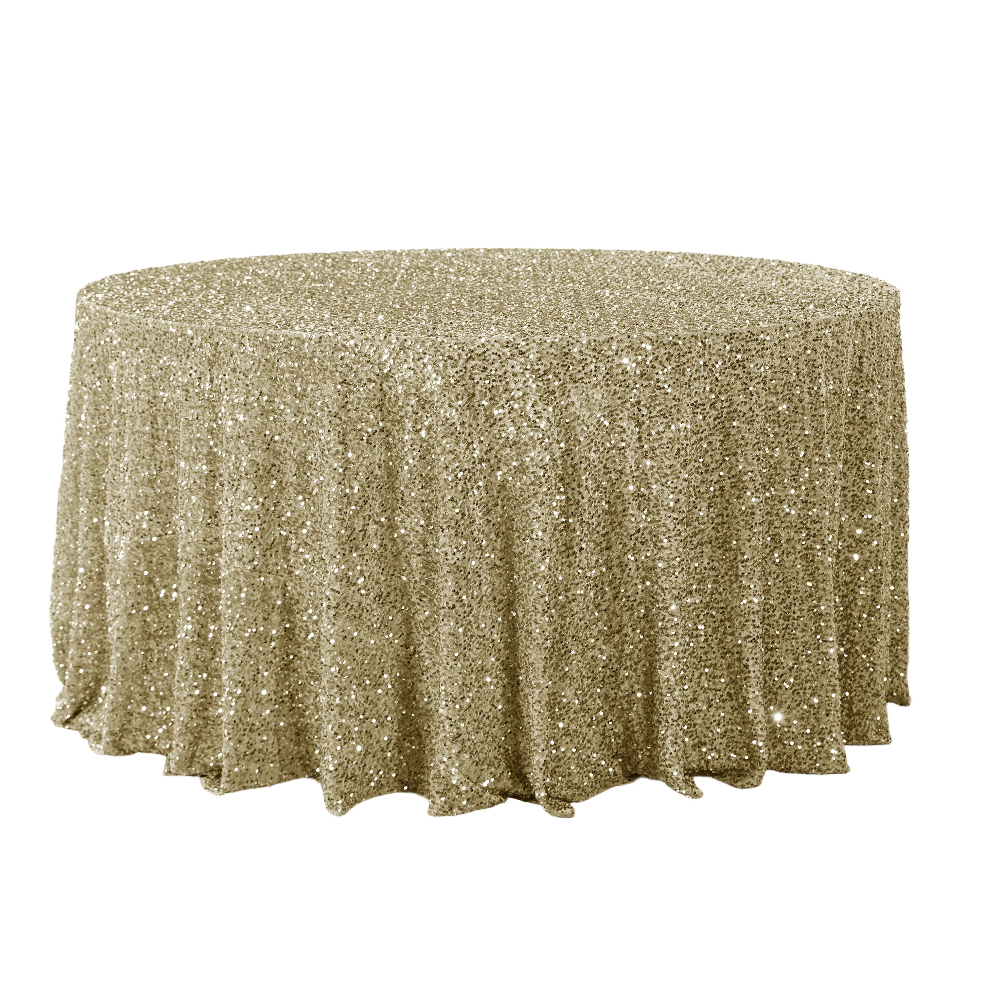 Sequin Velvet 120" Round Tablecloth - Champagne