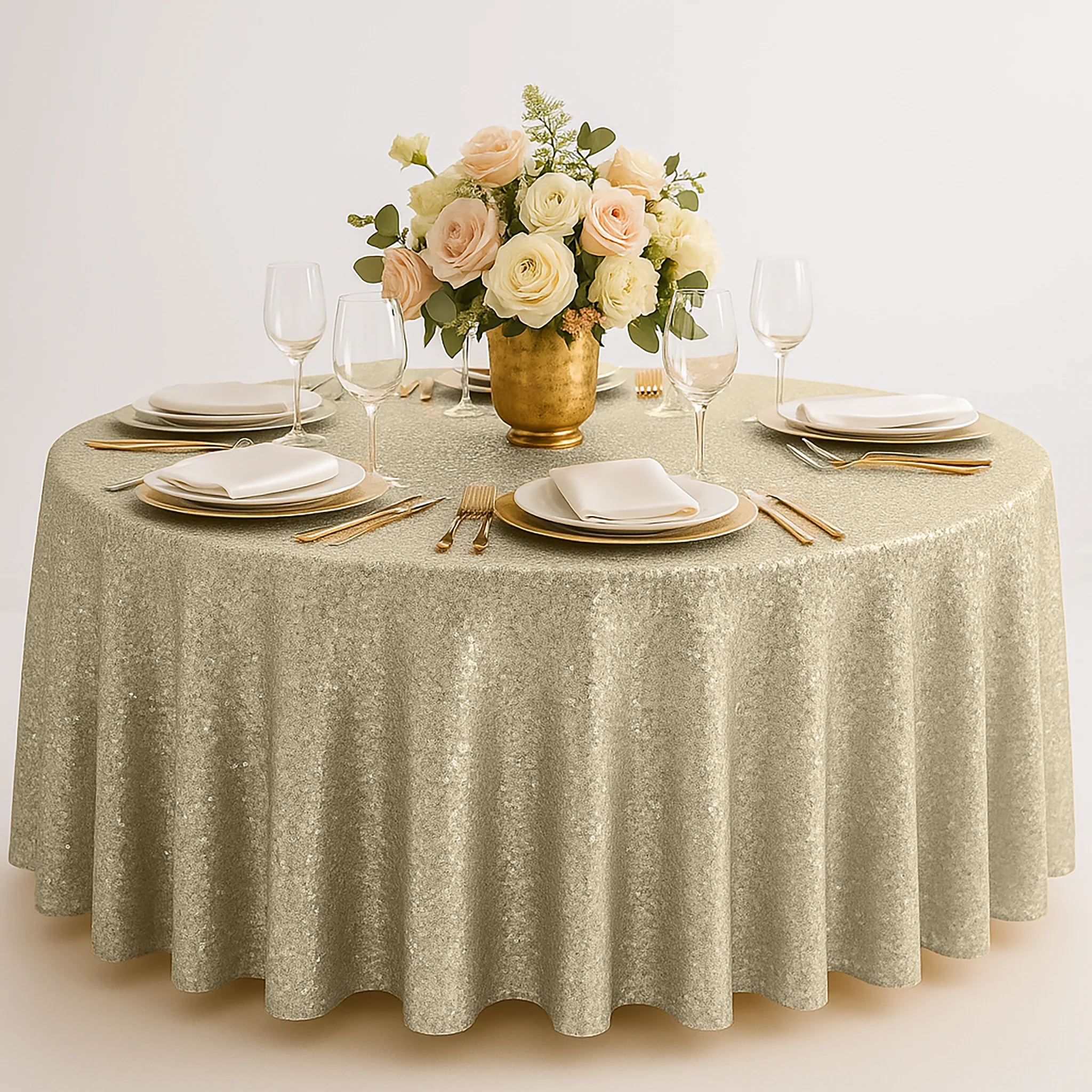 Sequin Velvet 120" Round Tablecloth - Champagne - Image 2