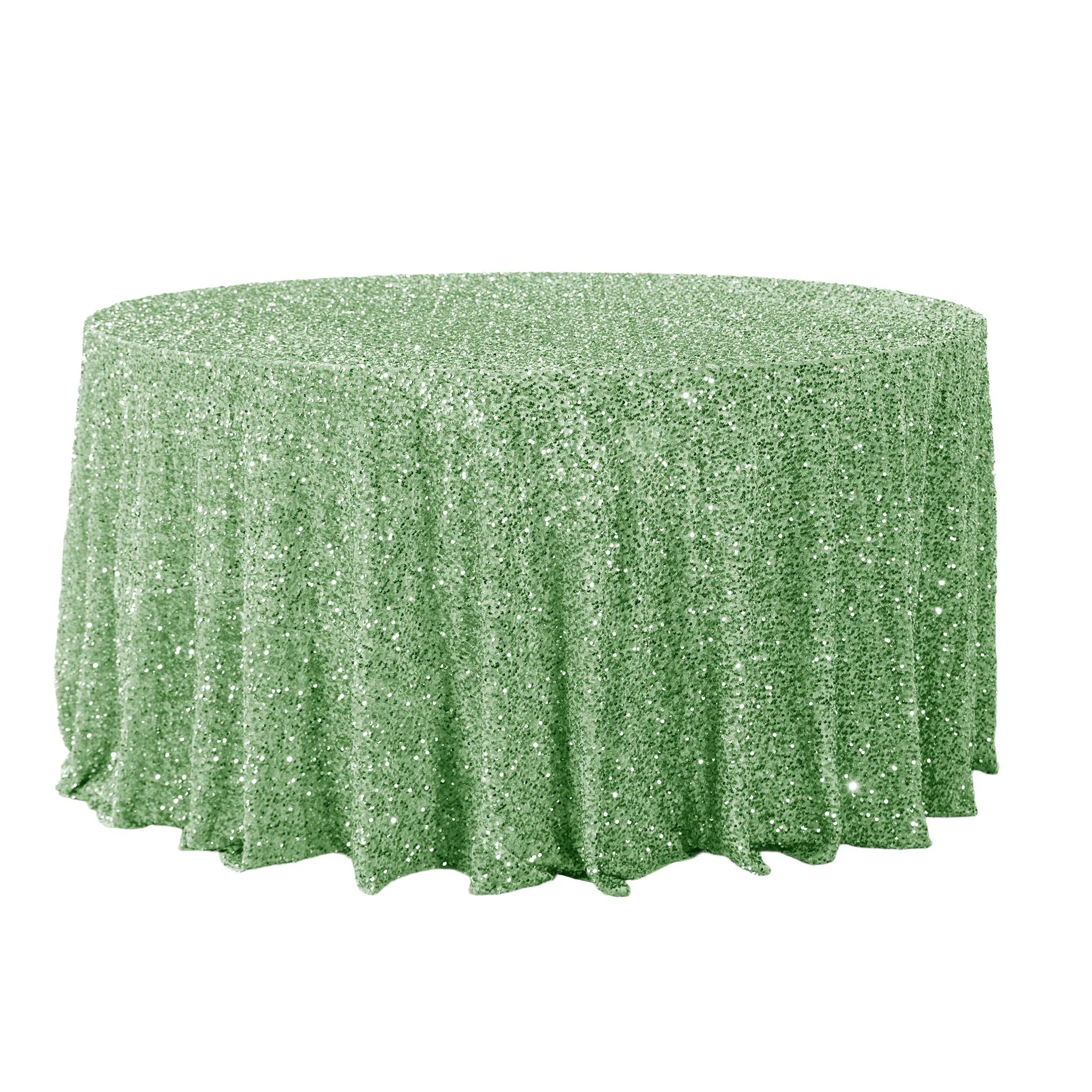 Sequin Velvet 120" Round Tablecloth - Sage Green