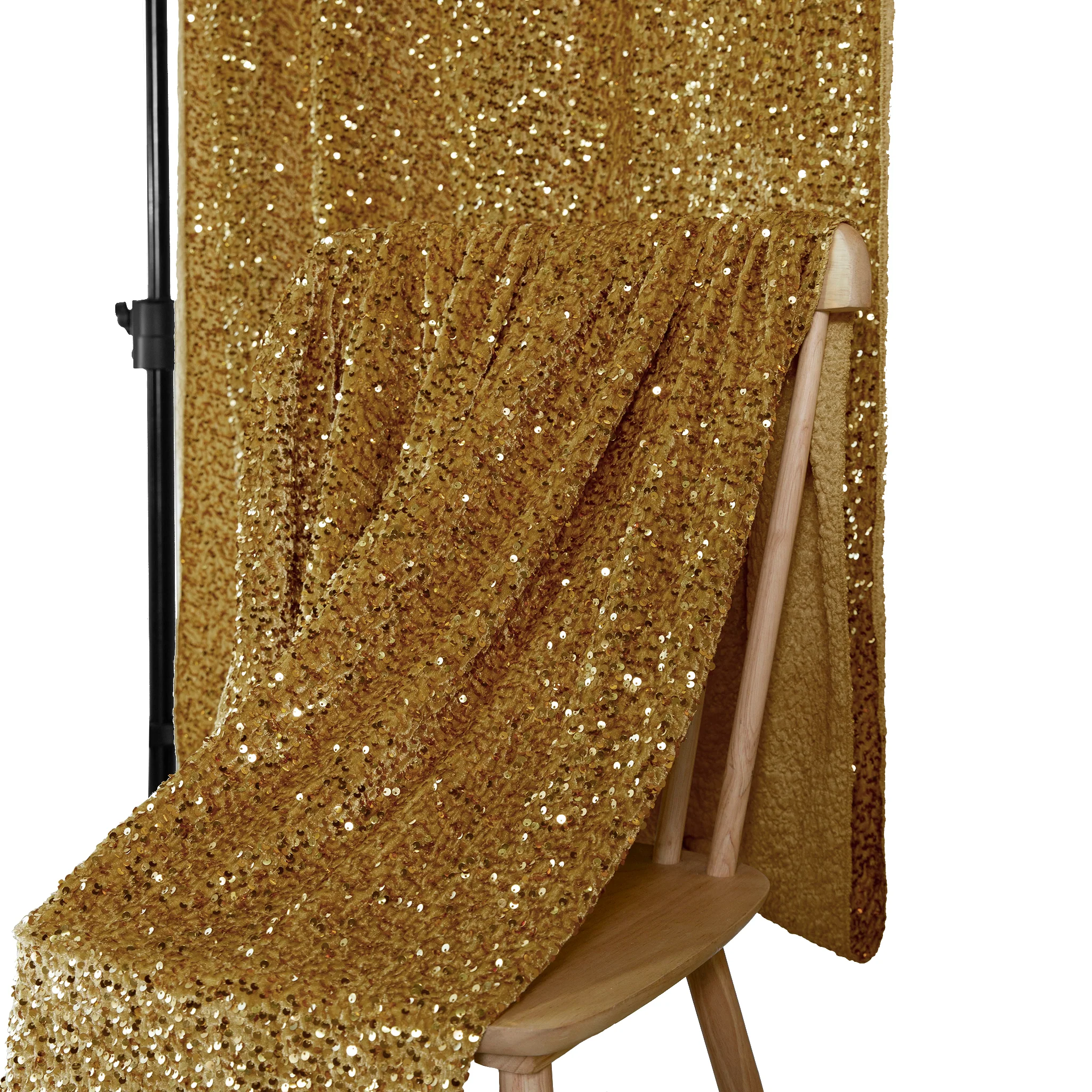 Sequin Velvet 12ft H x 52" W Drape/Backdrop Curtain Panel - Gold - Image 5