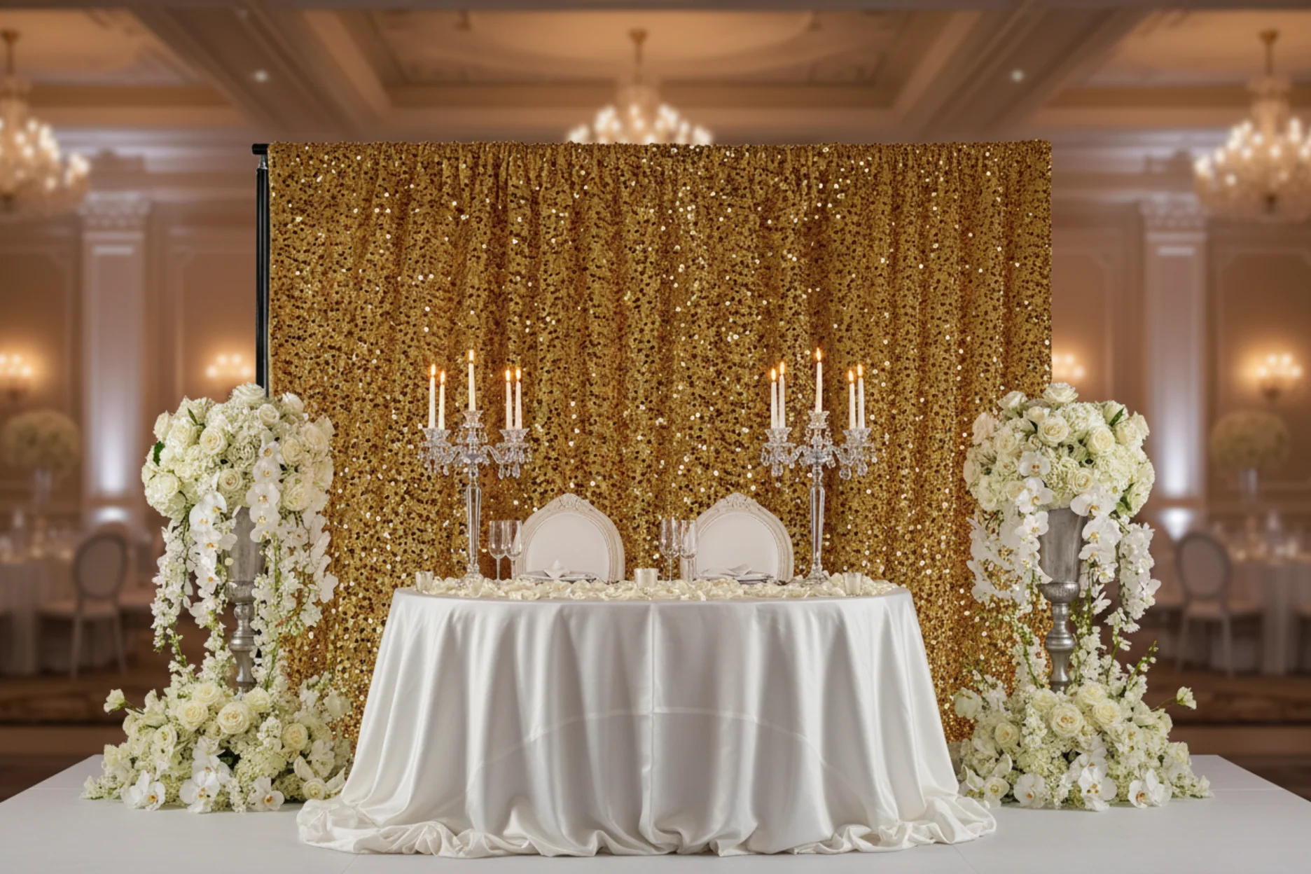 Sequin Velvet 12ft H x 52" W Drape/Backdrop Curtain Panel - Gold - Image 8