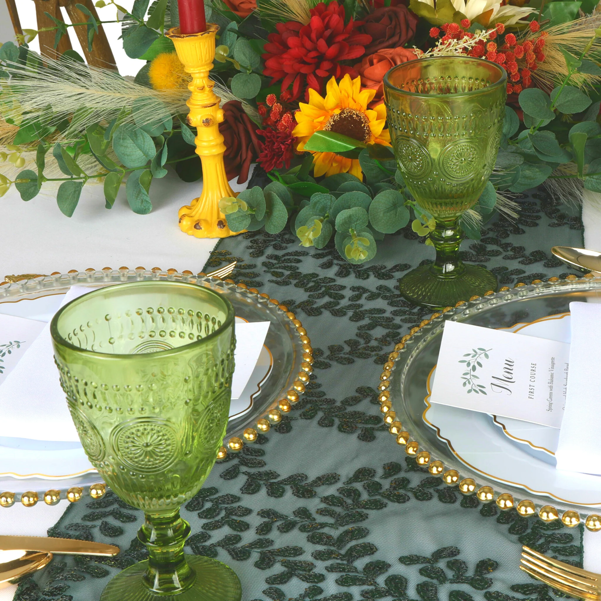 Sequin Vine Table Runner - Emerald Green - Image 2