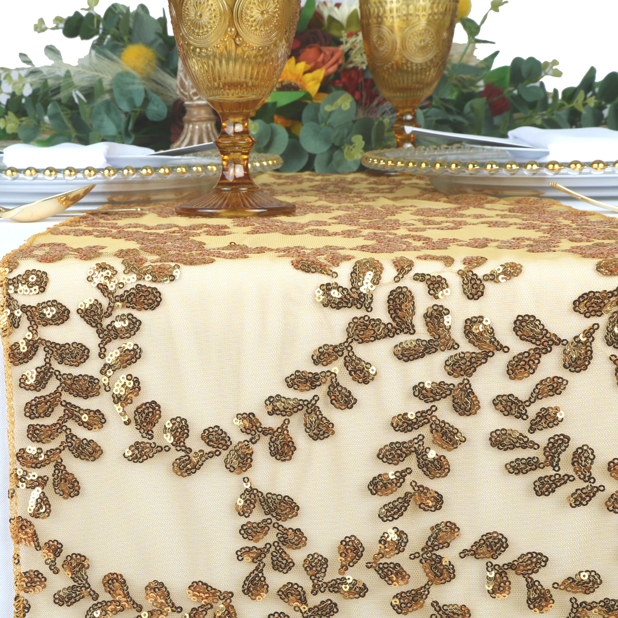 Sequin Vine Table Runner - Gold - Image 2