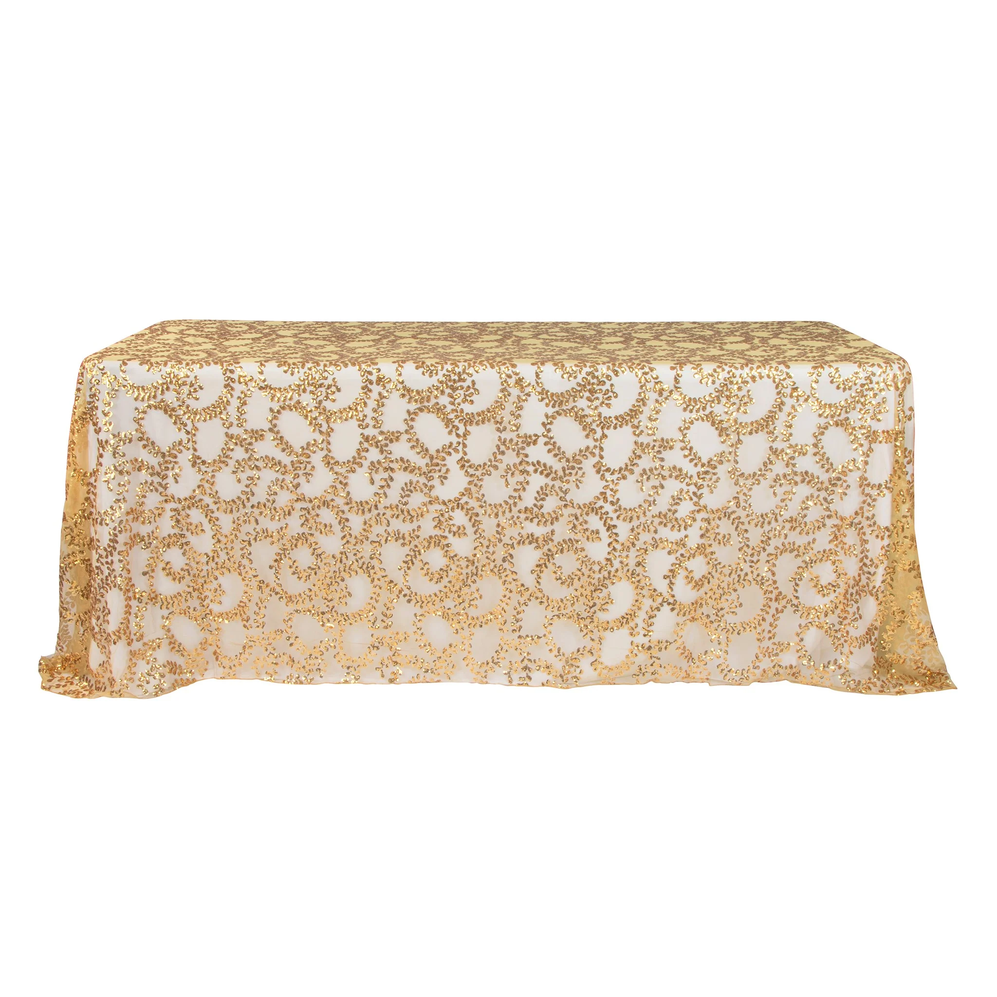 Sequin Vine Tablecloth Overlay 90"x132" Rectangle - Gold