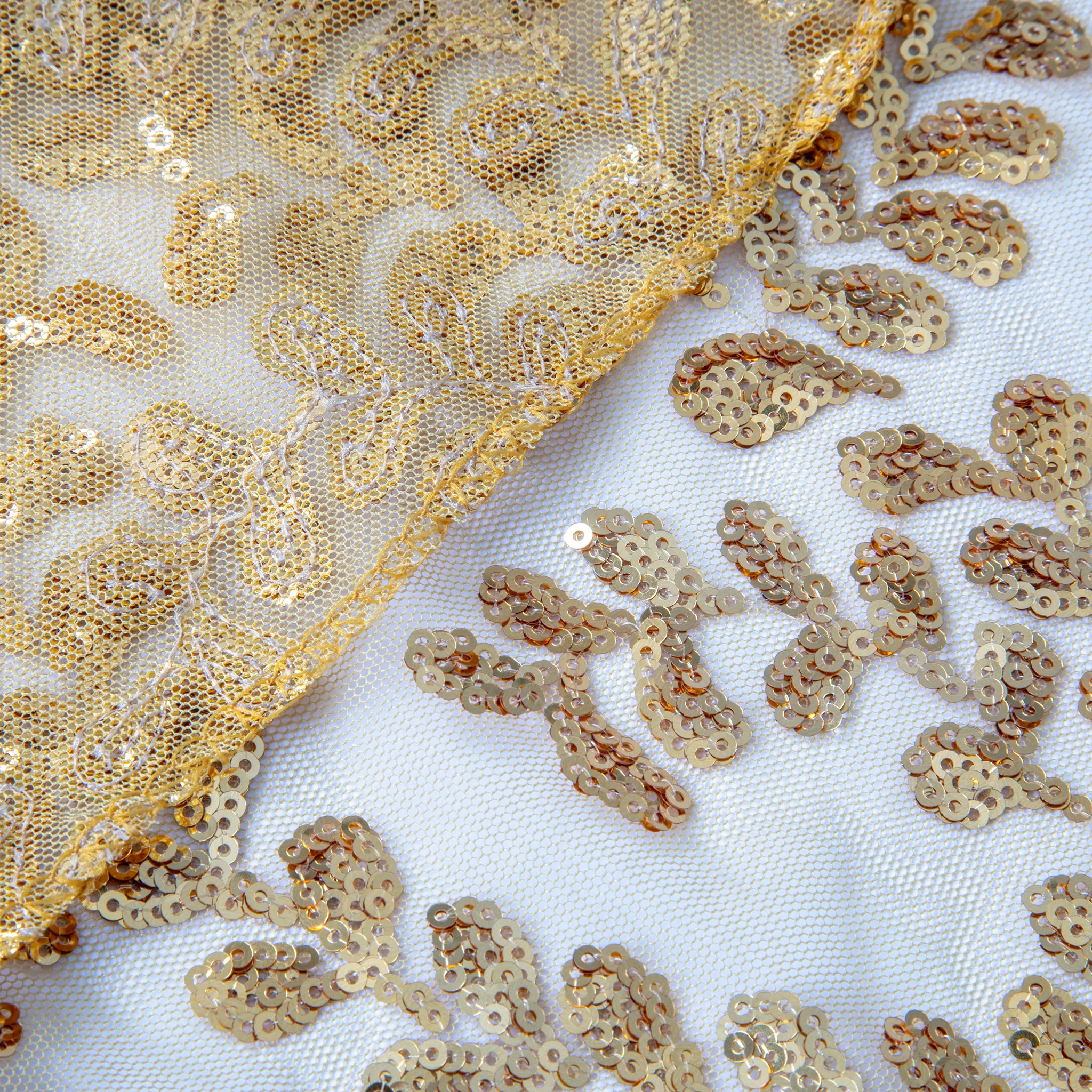 Sequin Vine Tablecloth Overlay 90"x132" Rectangle - Gold - Image 4