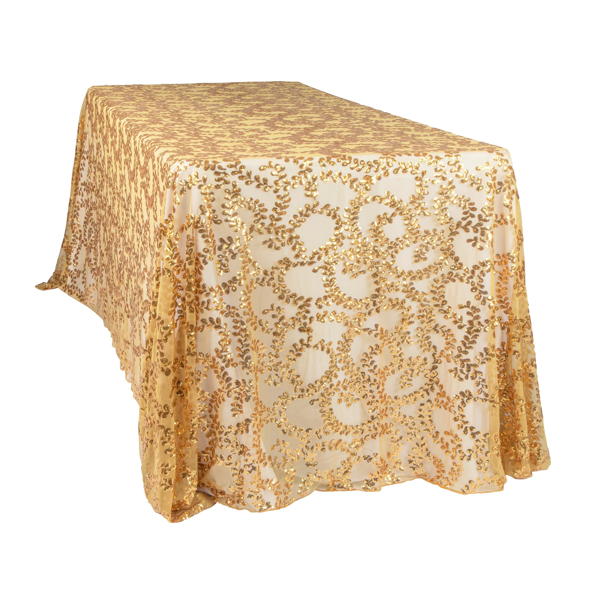 Sequin Vine Tablecloth Overlay 90"x132" Rectangle - Gold - Image 6