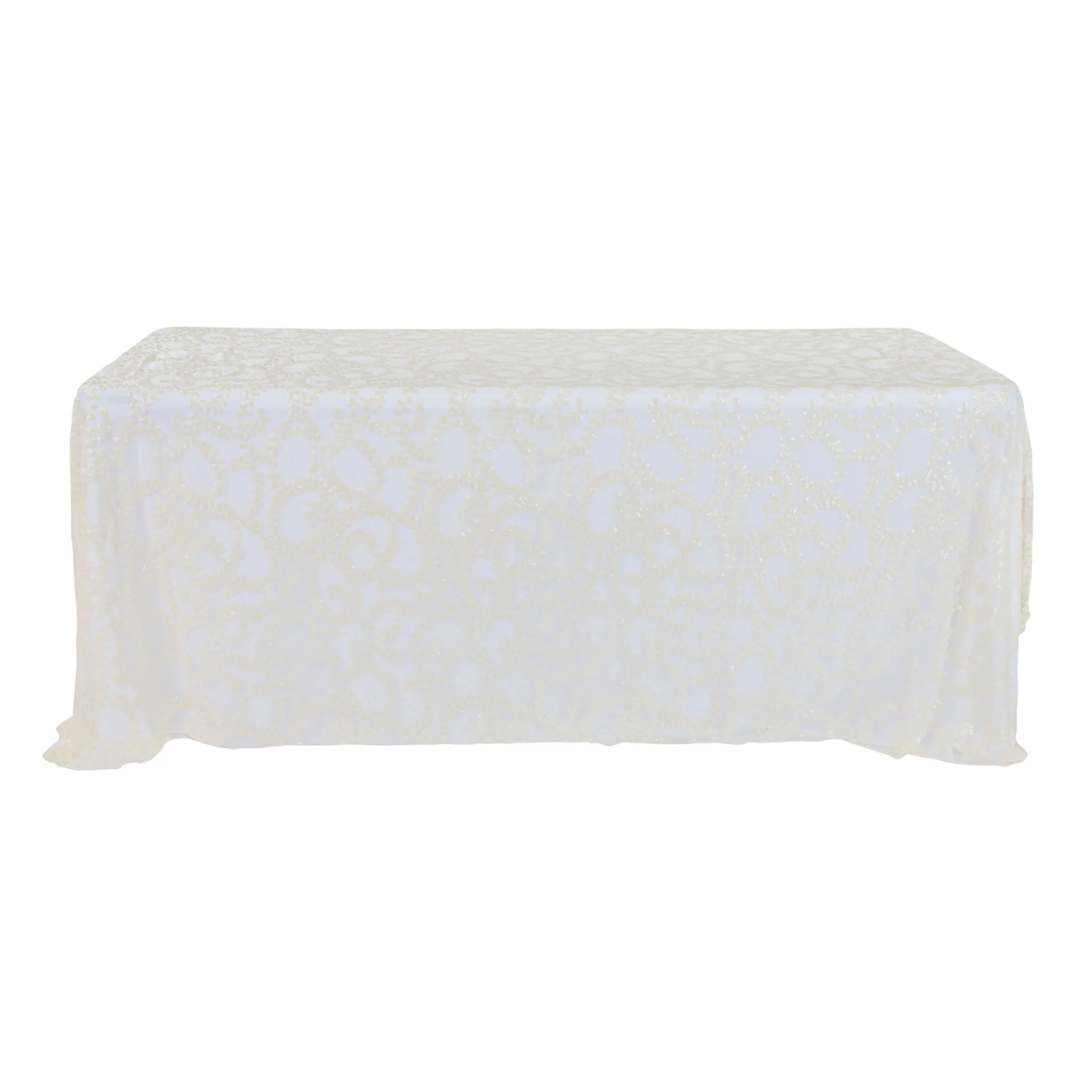 Sequin Vine Tablecloth Overlay 90"x132" Rectangle - Light Ivory/Off White