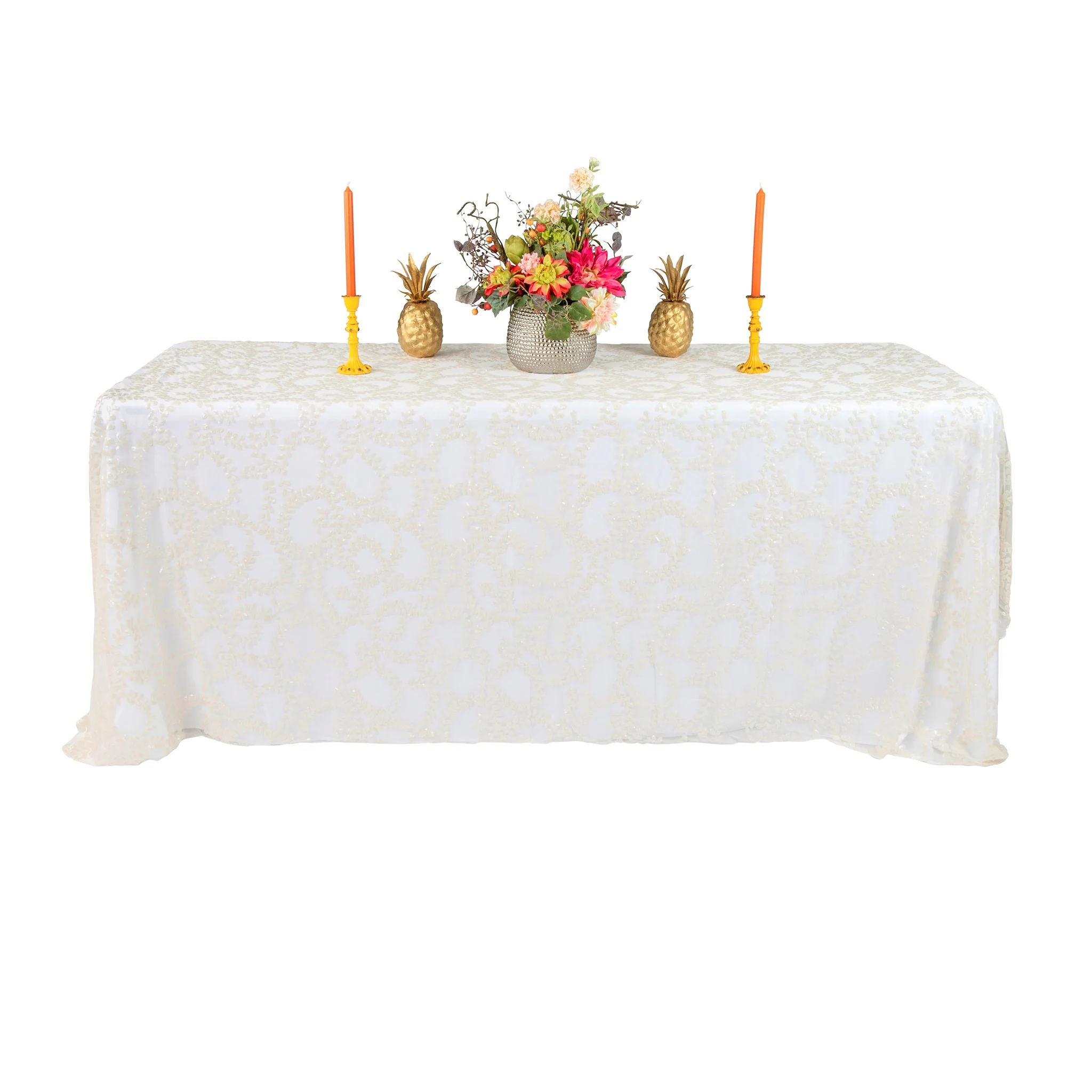 Sequin Vine Tablecloth Overlay 90"x132" Rectangle - Light Ivory/Off White - Image 5