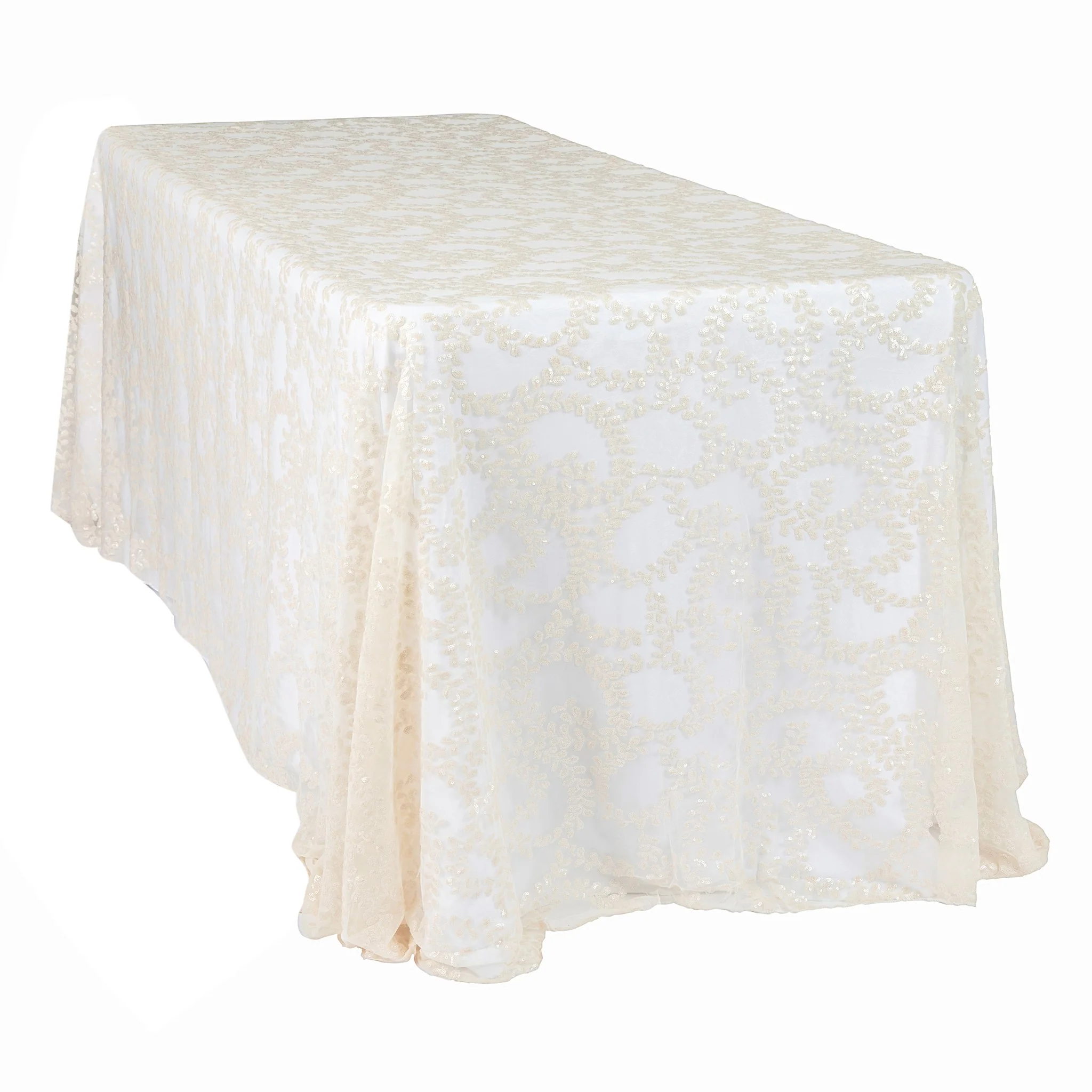 Sequin Vine Tablecloth Overlay 90"x132" Rectangle - Light Ivory/Off White - Image 6