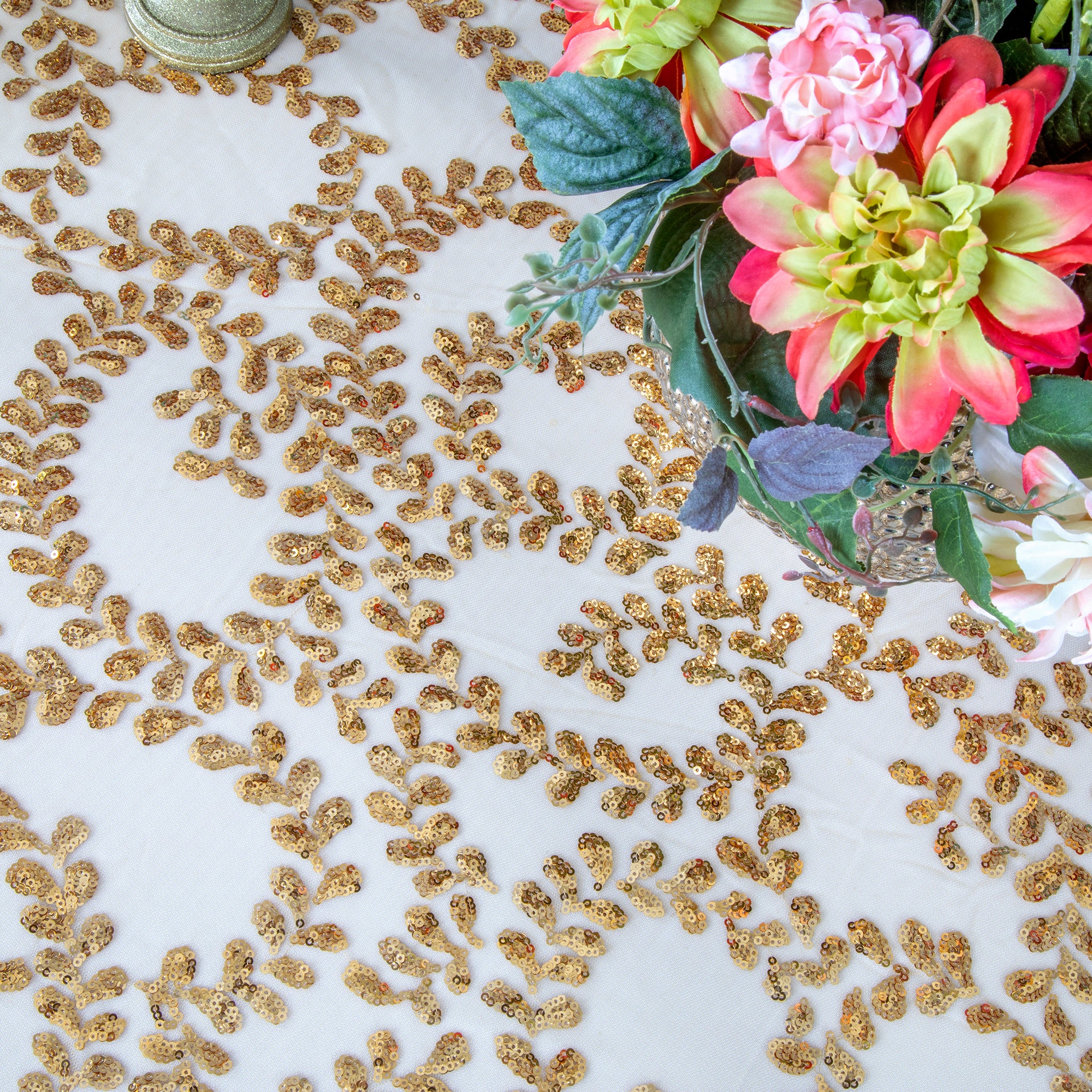 Sequin Vine Tablecloth Overlay 90"x156" Rectangle - Gold - Image 3