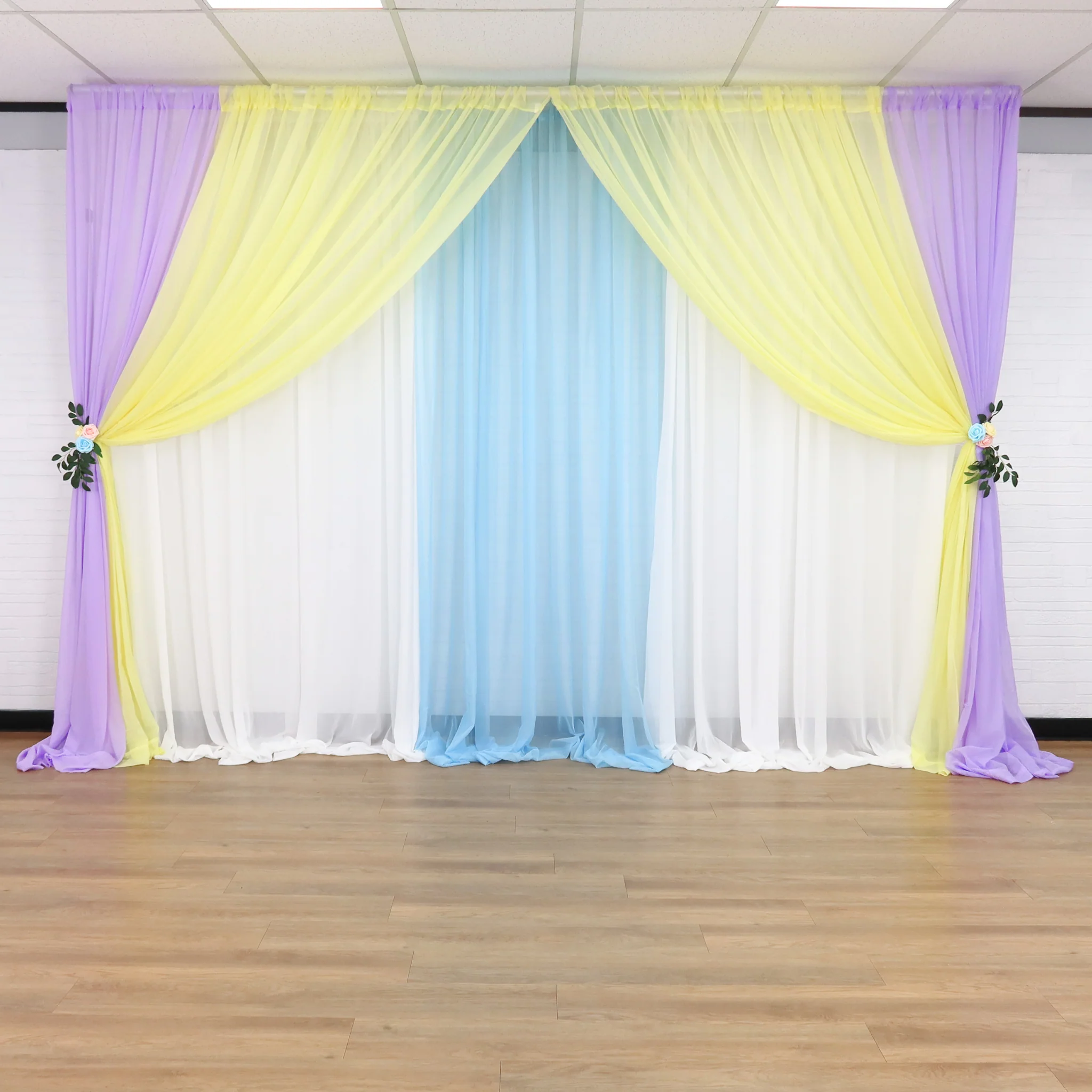 Sheer Voile Flame Retardant (FR) 10ft H x 118" W Drape/Backdrop Curtain Panel - Yellow - Image 2