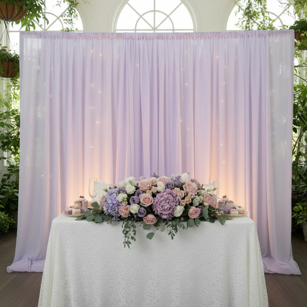 Sheer Voile Flame Retardant (FR) 14ft H x 118" W Drape/Backdrop Curtain Panel - Lavender - Image 4