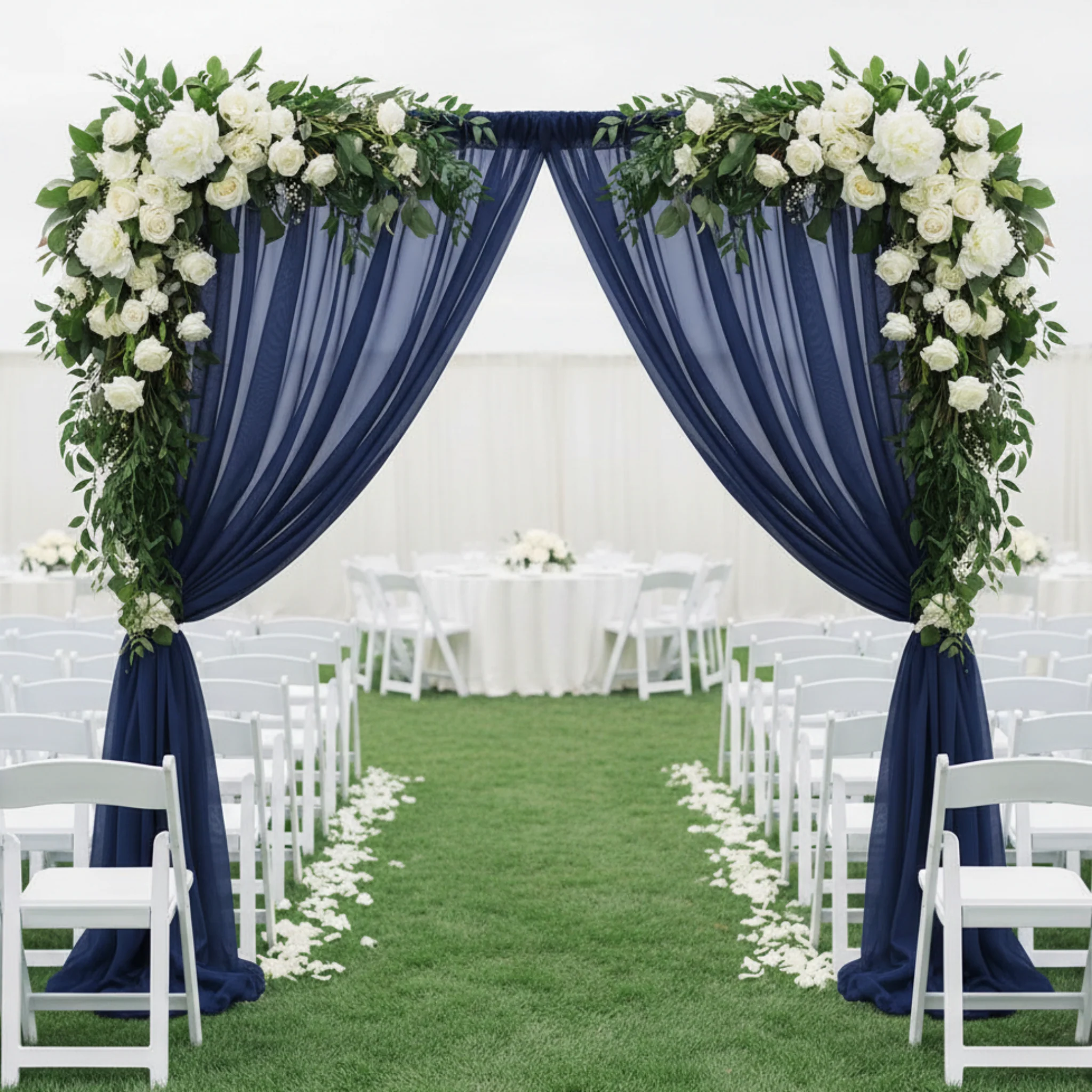 Sheer Voile Flame Retardant (FR) 14ft H x 118" W Drape/Backdrop Curtain Panel - Navy Blue - Image 2