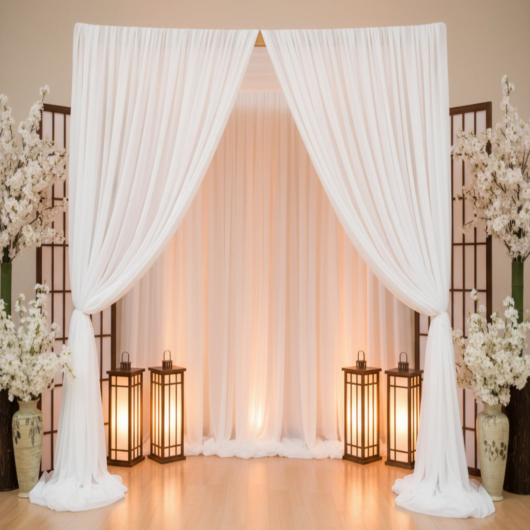 Sheer Voile Flame Retardant (FR) 8ft H x 118" W Drape/Backdrop Curtain Panel - White - Image 4