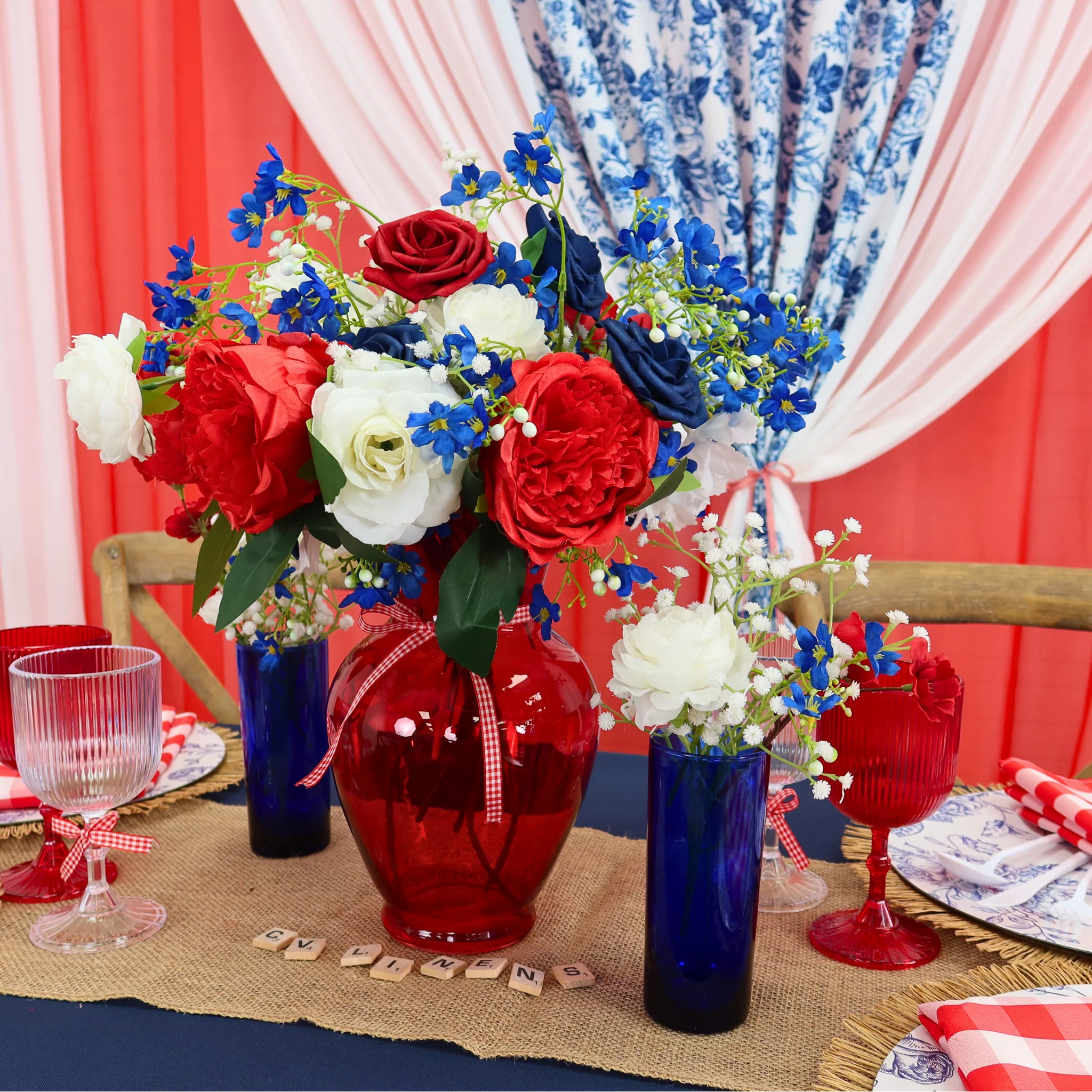 Silk Artificial Peony Flower Bush Bundle - Red - Image 2