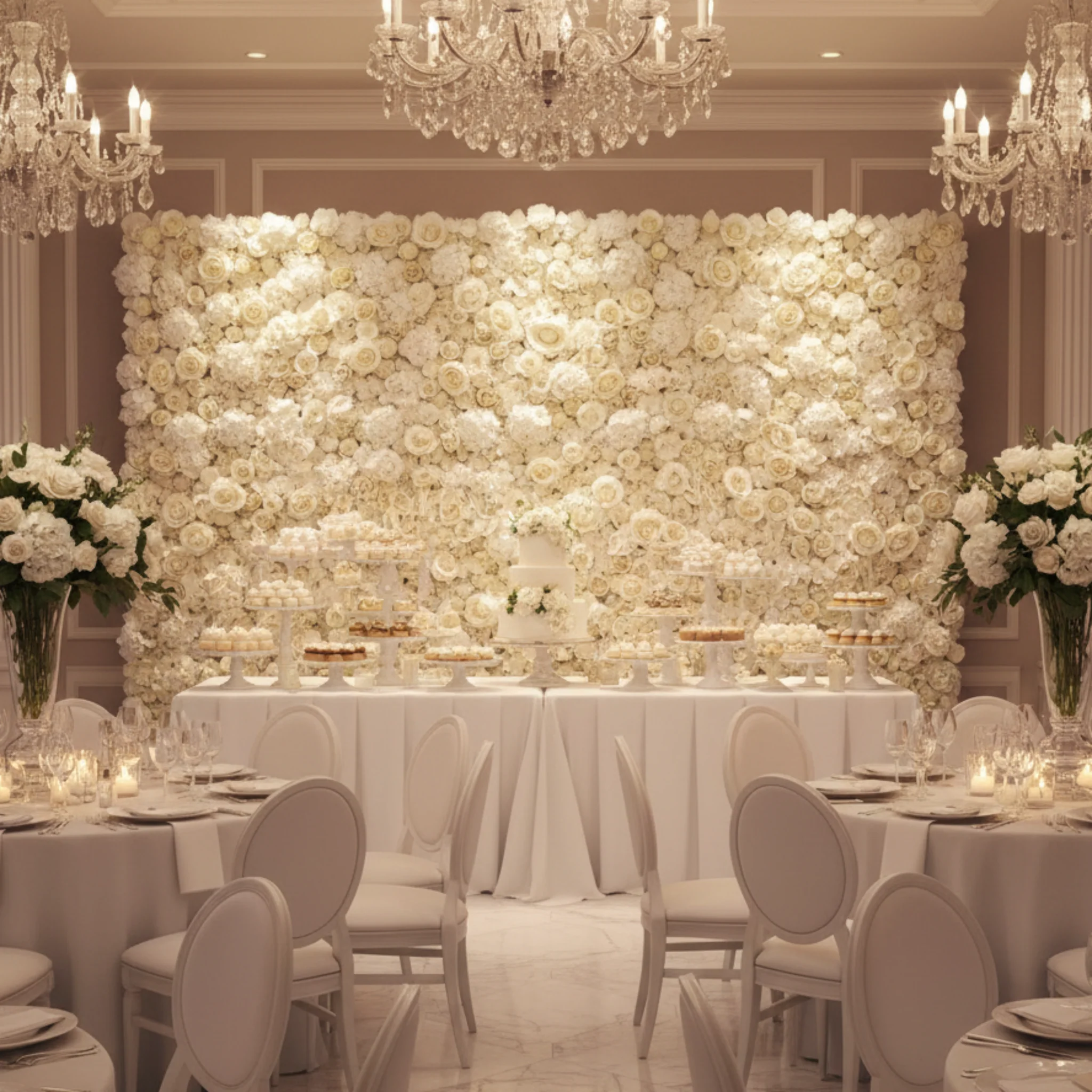 Silk Roses/Hydrangeas Flower Wall Backdrop Panel - White - Image 5
