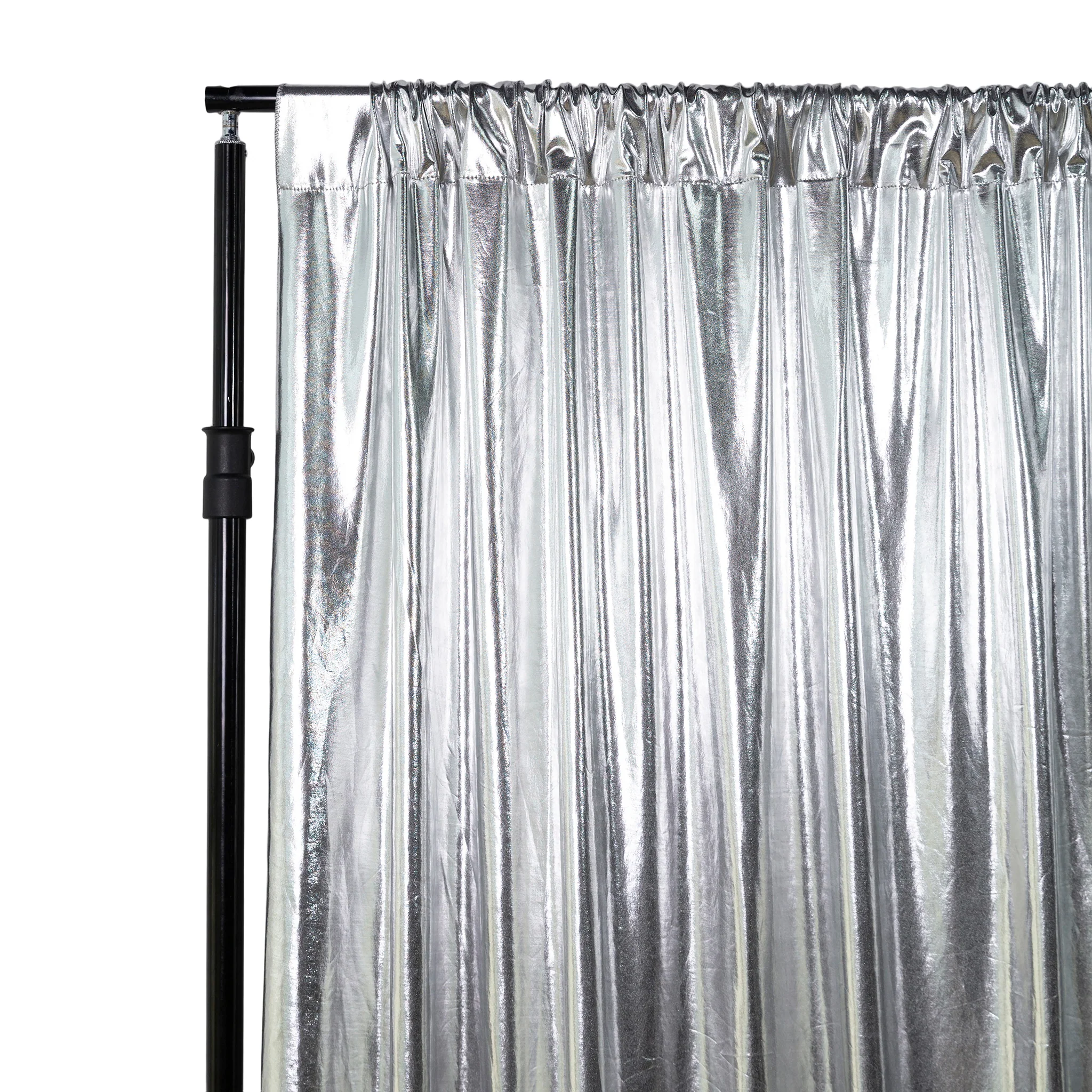Metallic Silver Spandex Drape Curtain – 12ft x 60" Wrinkle-Free Backdrop Panel