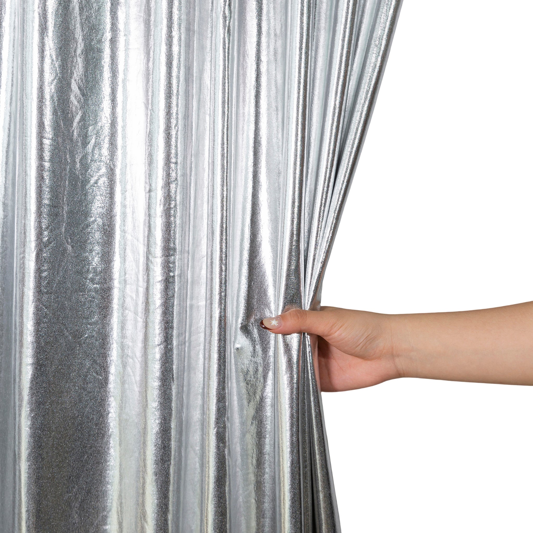 Metallic Silver Spandex Drape Curtain – 12ft x 60" Wrinkle-Free Backdrop Panel - Image 2