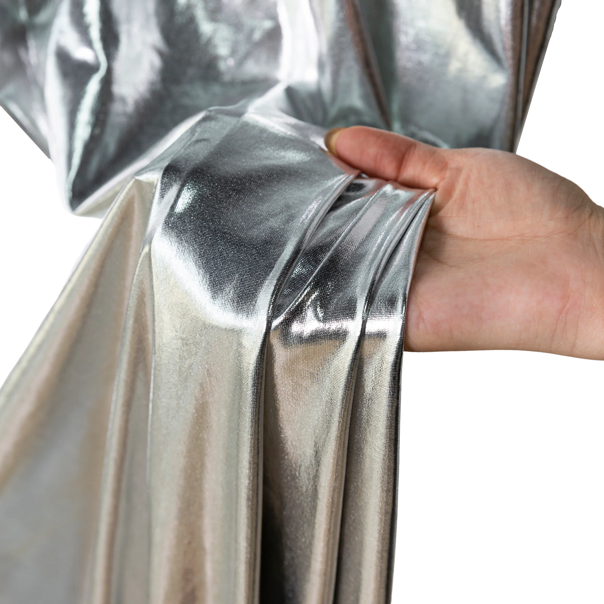 Metallic Silver Spandex Drape Curtain – 12ft x 60" Wrinkle-Free Backdrop Panel - Image 3