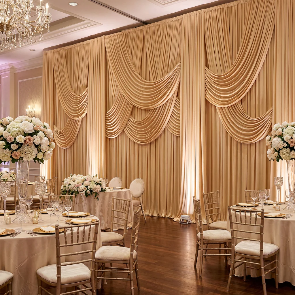 Spandex 4-way Stretch Backdrop Drape Curtain 12ft H x 60" W - Champagne - Image 3