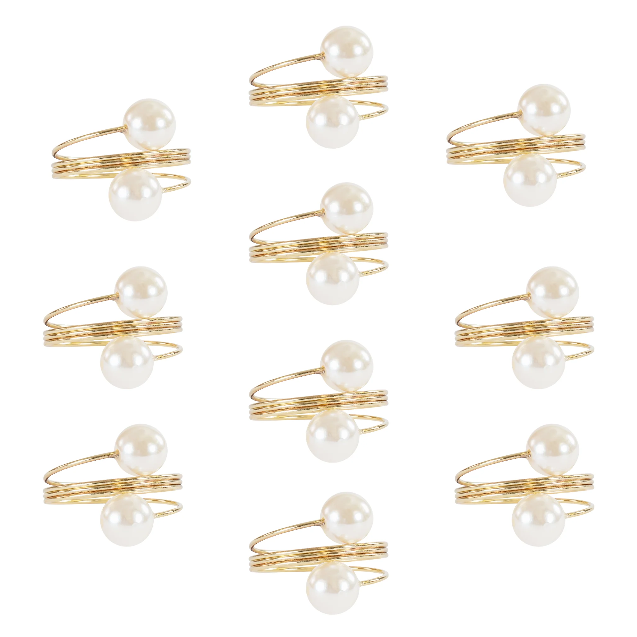 10 pc/pk Spiral Faux Pearl Napkin Ring - Gold - Image 2
