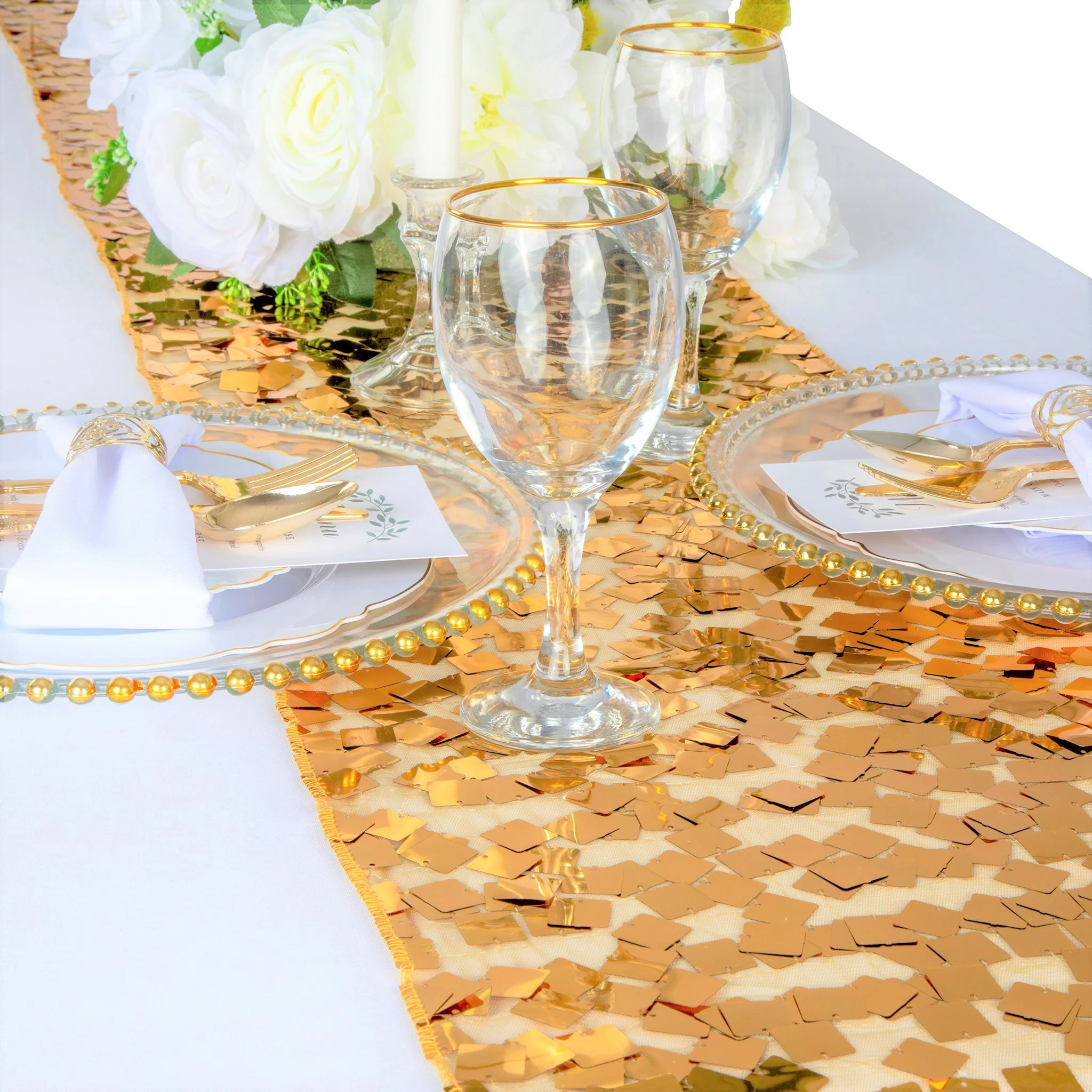 Square Payette Sequin Table Runner - Gold - Image 5