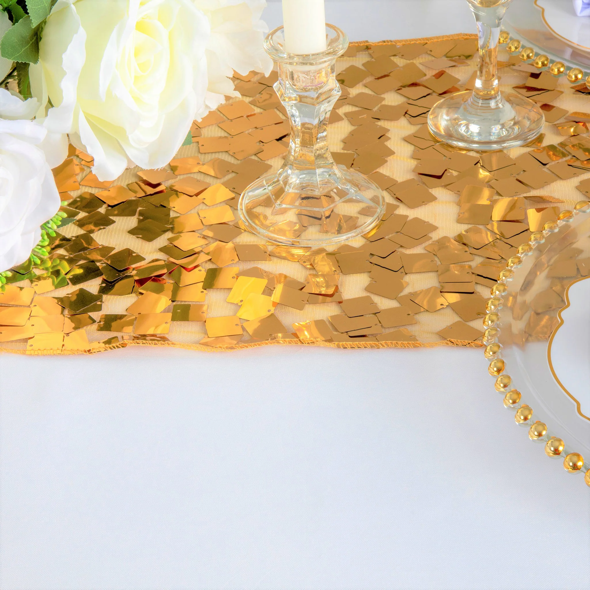 Square Payette Sequin Table Runner - Gold - Image 6