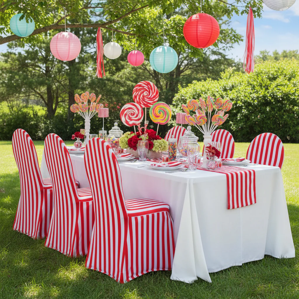 Stripe Spandex Banquet Chair Cover - Red & White - Image 2