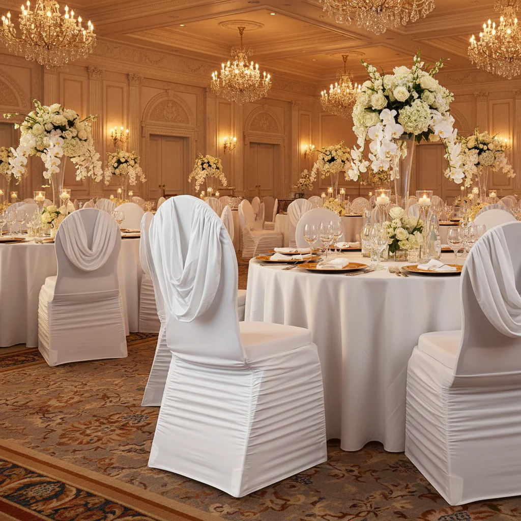 Swag Back Ruched Spandex Banquet Chair Cover - White - Image 3