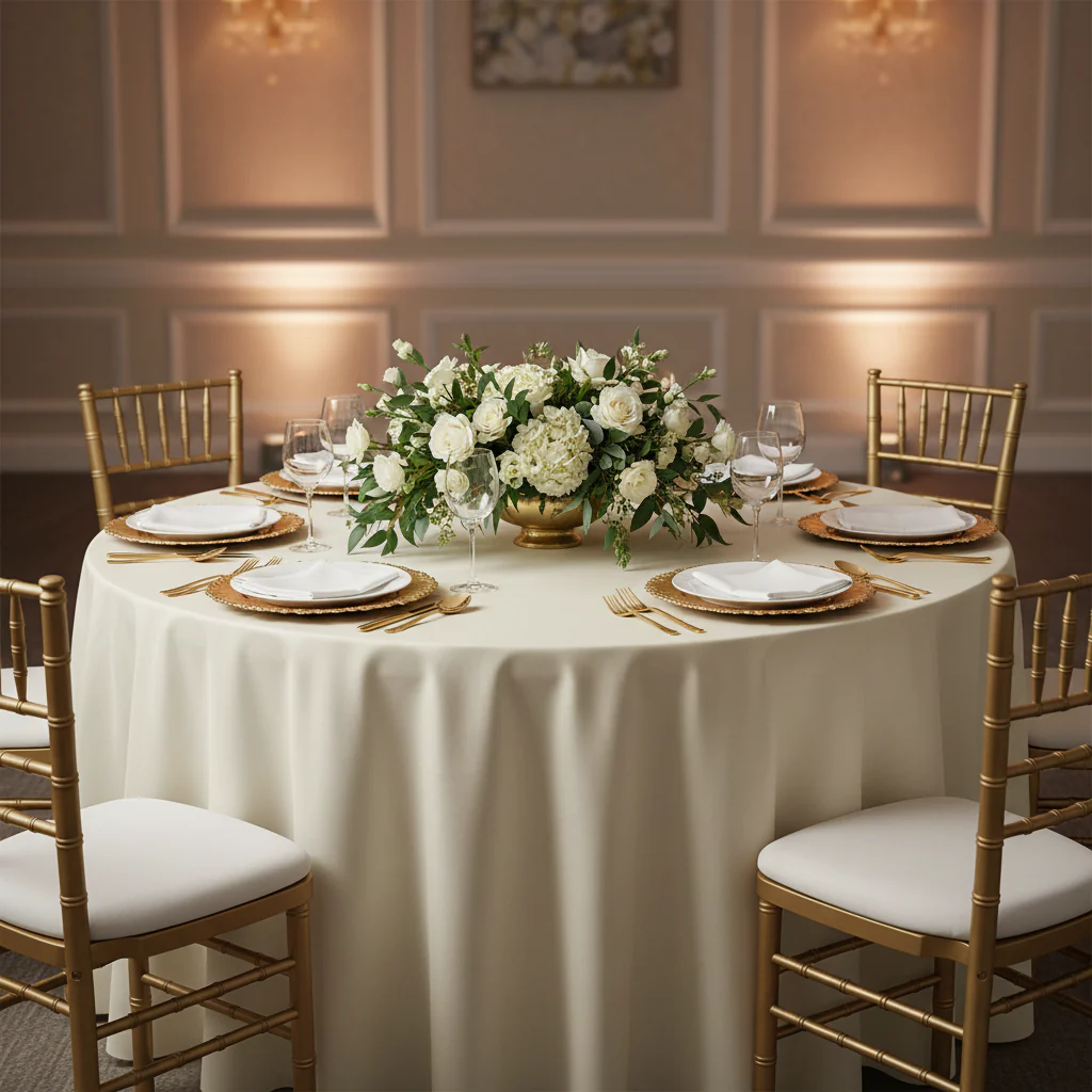 Taffeta Tablecloth 132" Round - Ivory