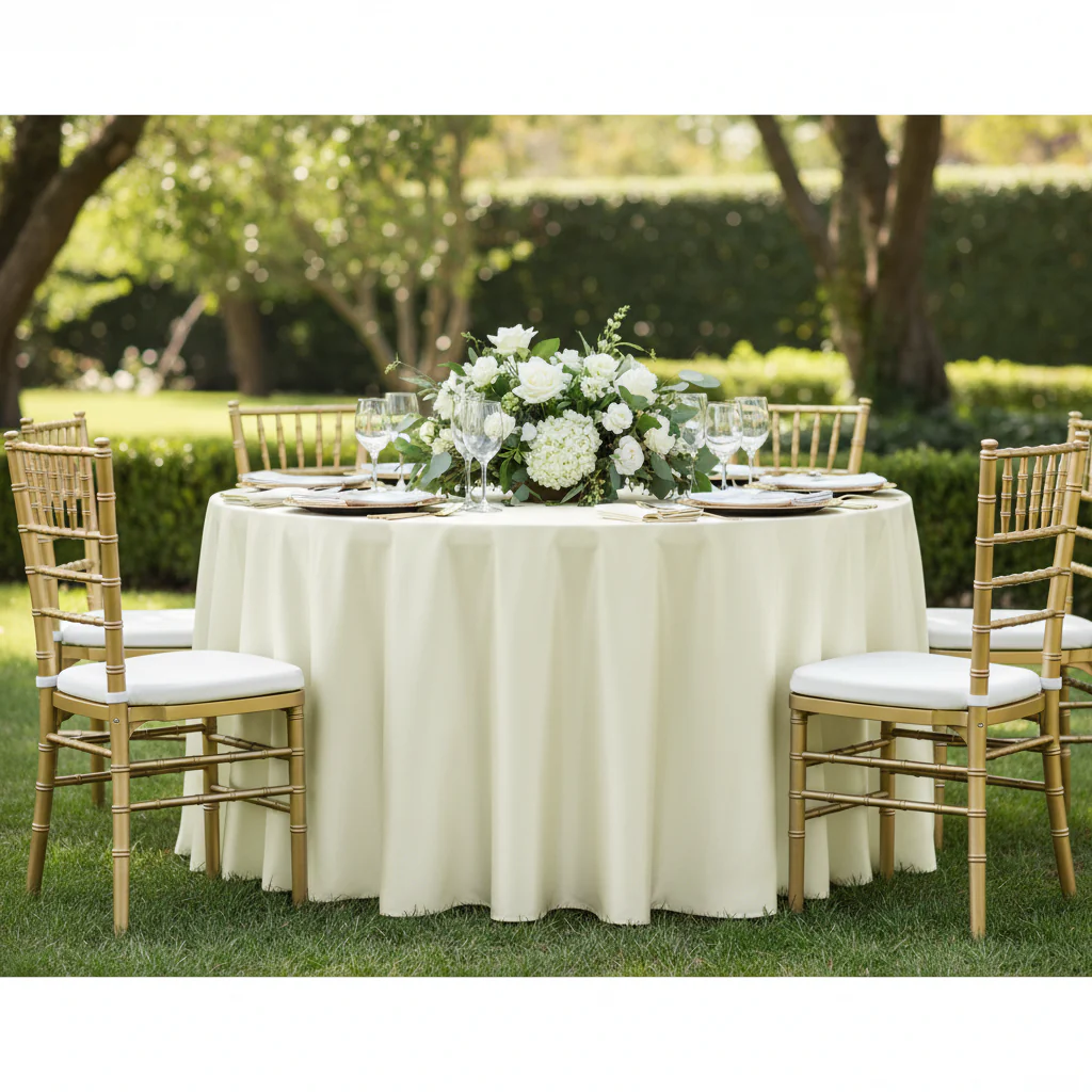Taffeta Tablecloth 132" Round - Ivory - Image 4