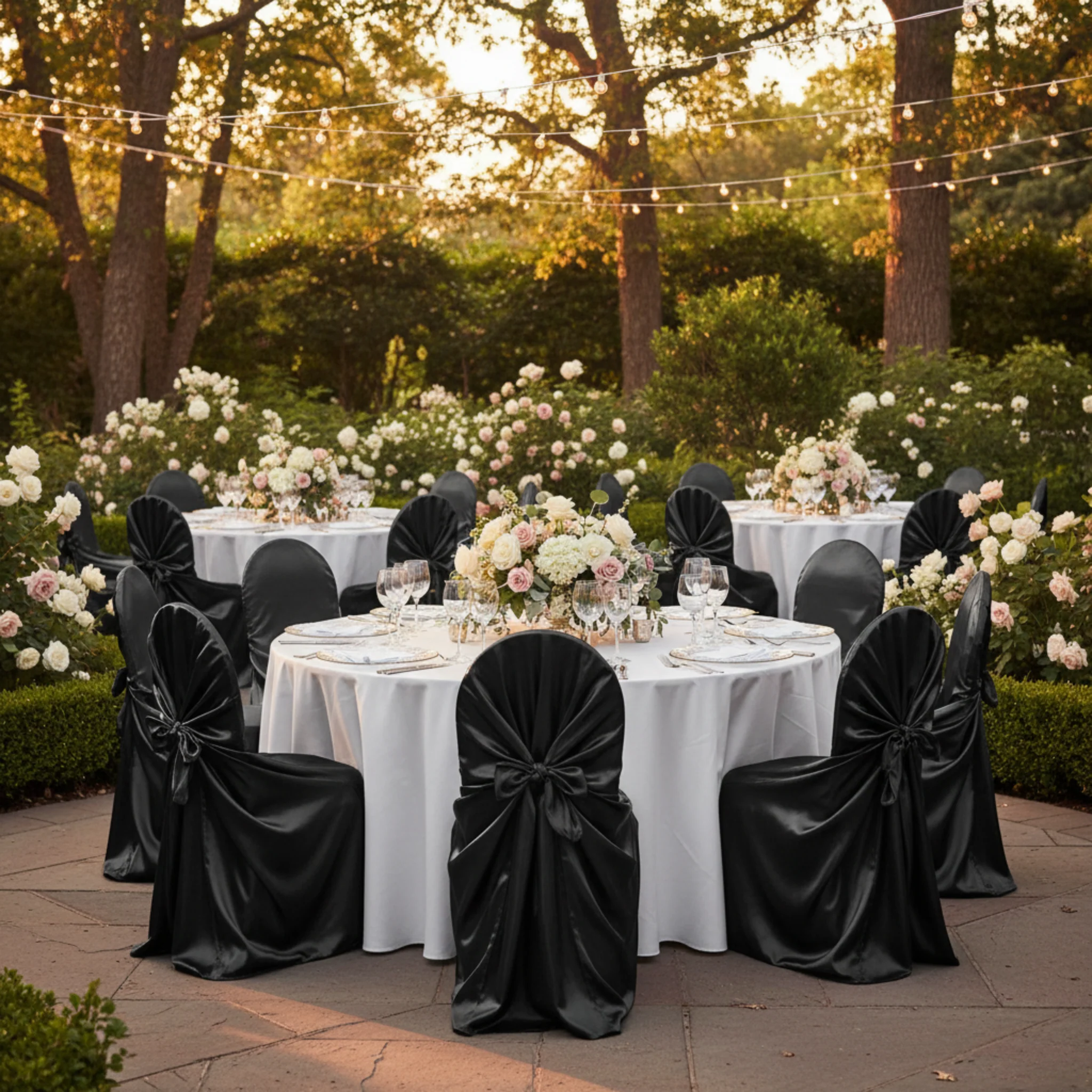 Universal Satin Self Tie Chair Cover - Black - Image 2