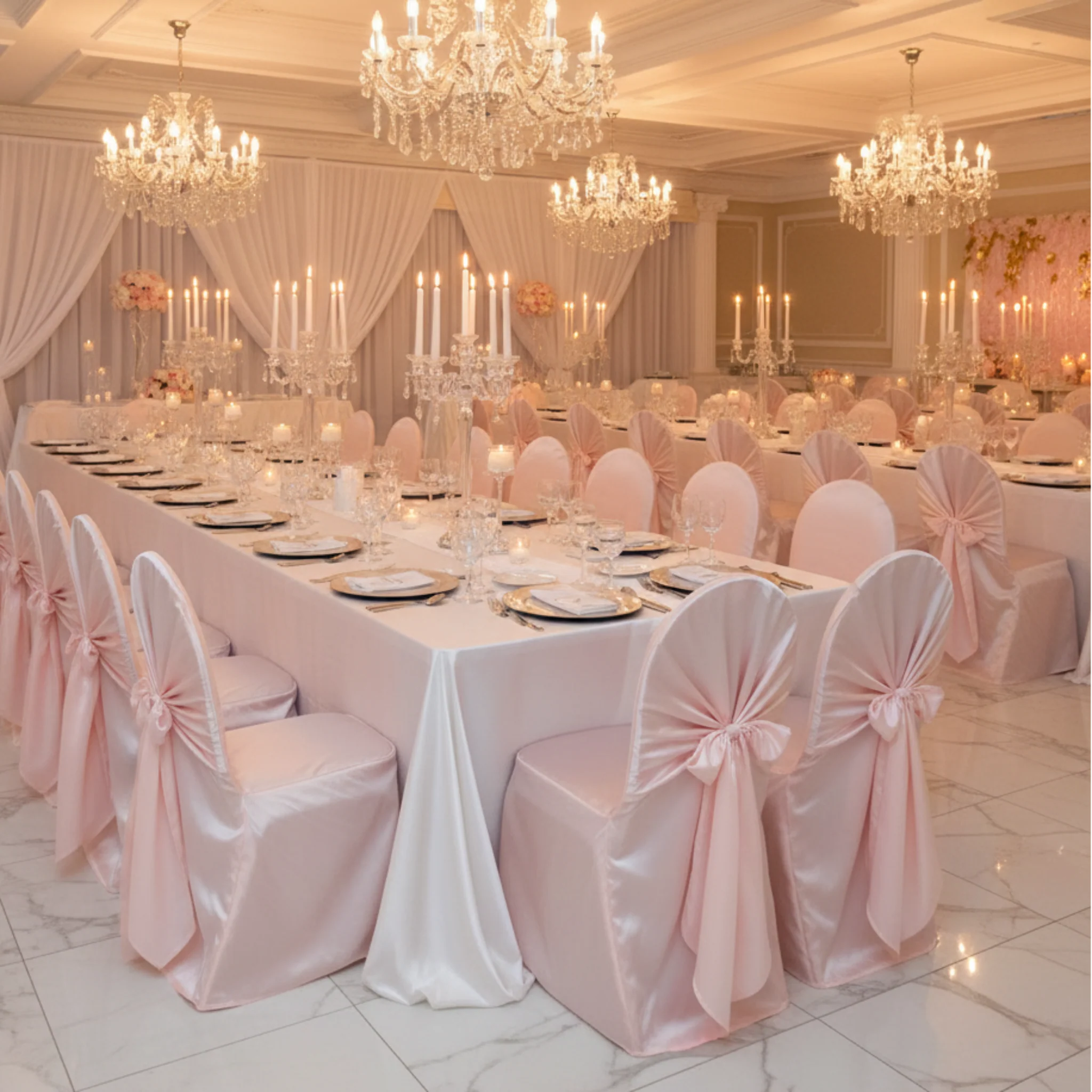 Universal Satin Self Tie Chair Cover - Blush/Rose Gold - Image 3