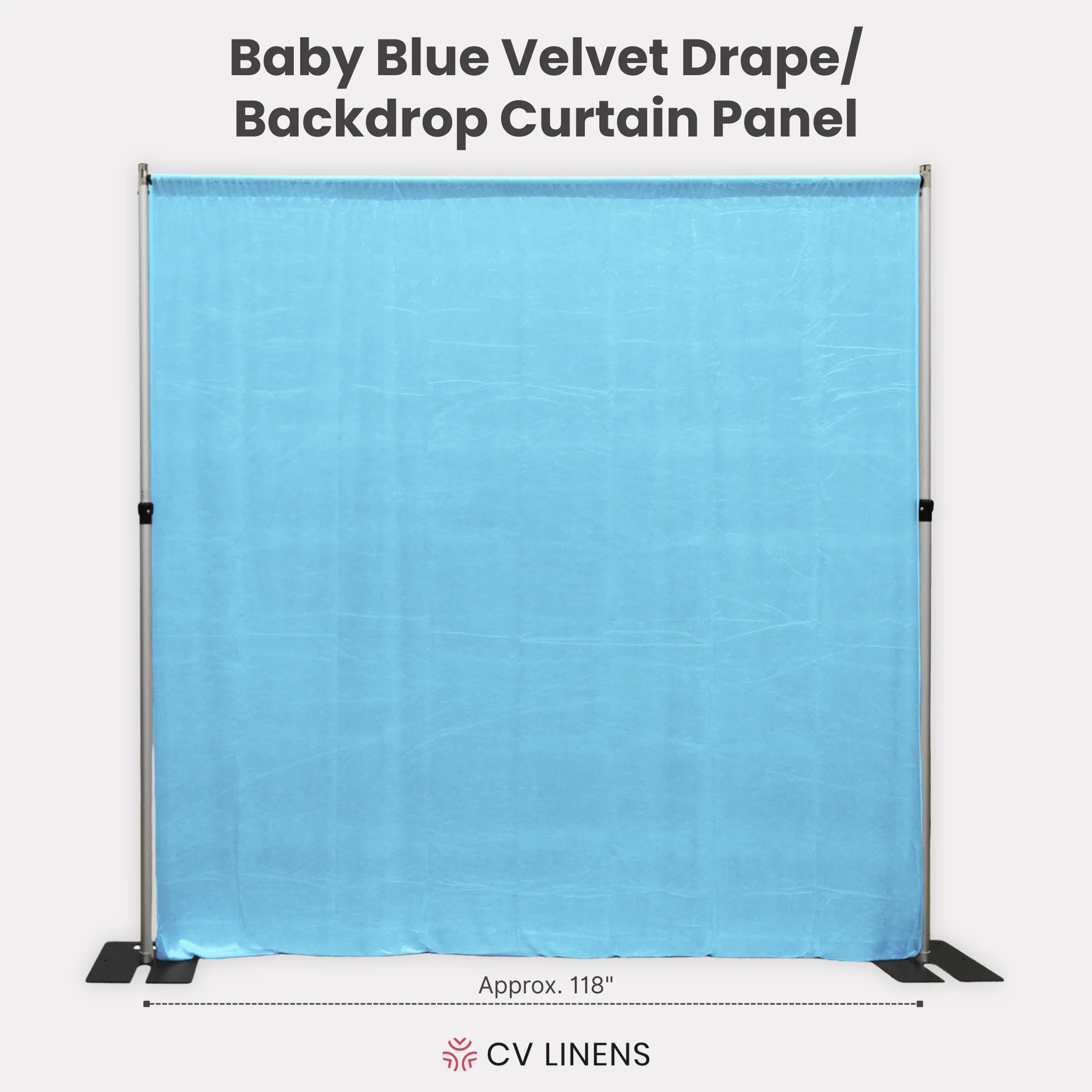 Velvet 10ft H x 118" W Drape/Backdrop Curtain Panel - Baby Blue - Image 2