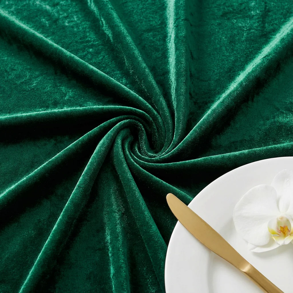Velvet 120" Round Tablecloth - Emerald Green - Image 5