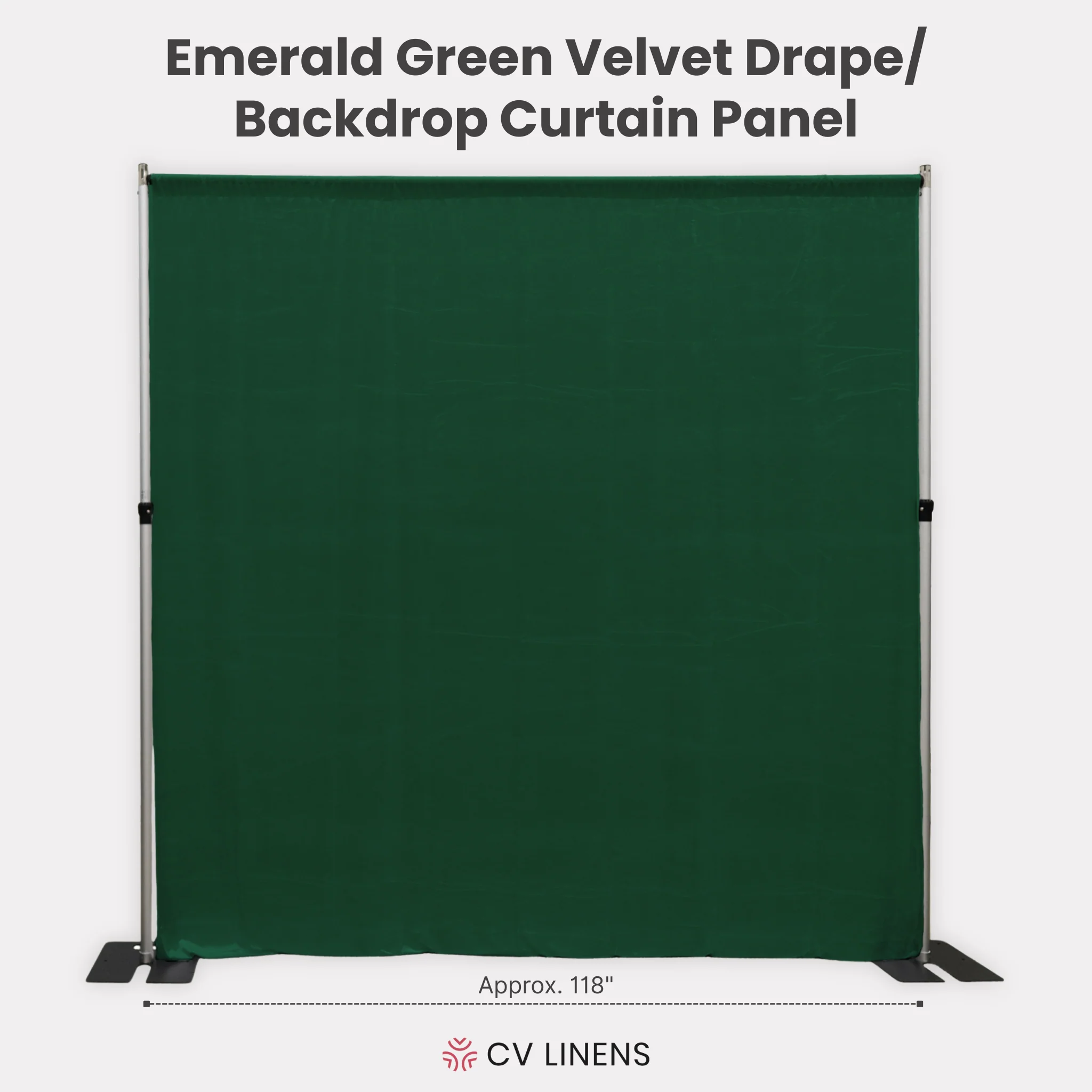 Velvet 12ft H x 118" W Drape/Backdrop Curtain Panel - Emerald Green - Image 2