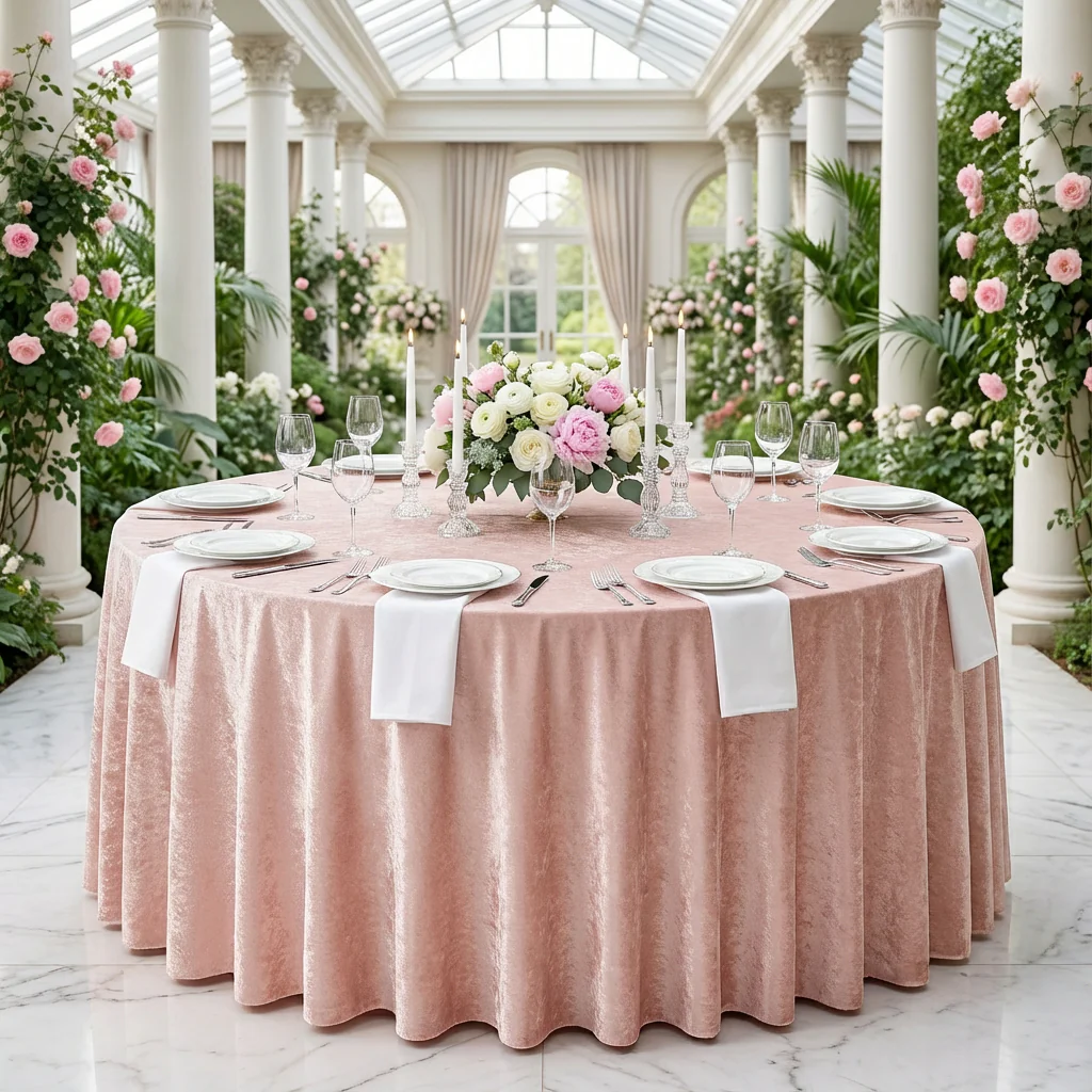 Velvet 132" Round Tablecloth - Blush/Rose Gold - Image 2