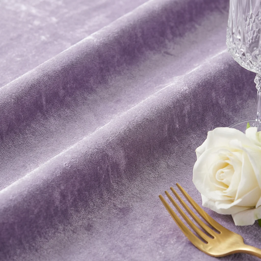 Velvet 132" Round Tablecloth - Victorian Lilac/Wisteria - Image 4