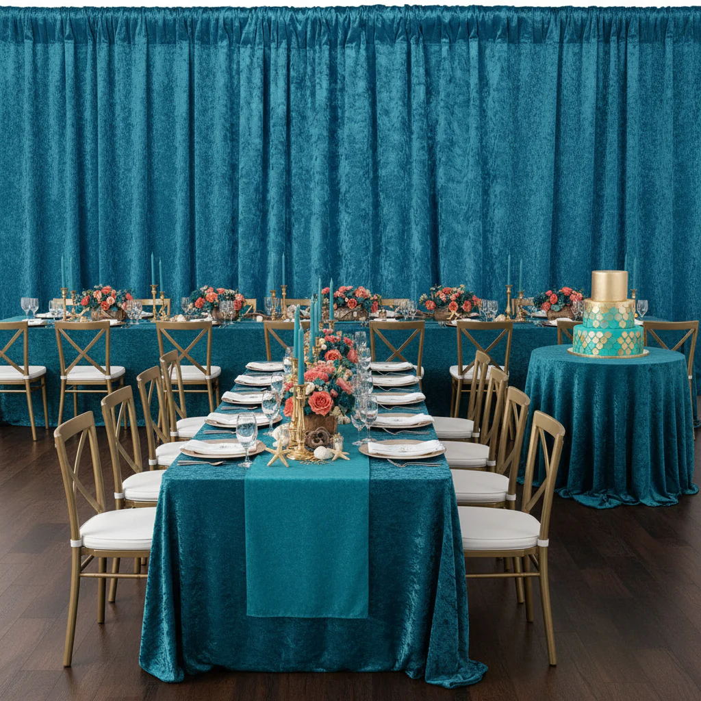 Velvet 14ft H x 52" W Drape/Backdrop Curtain Panel - Peacock Teal - Image 3