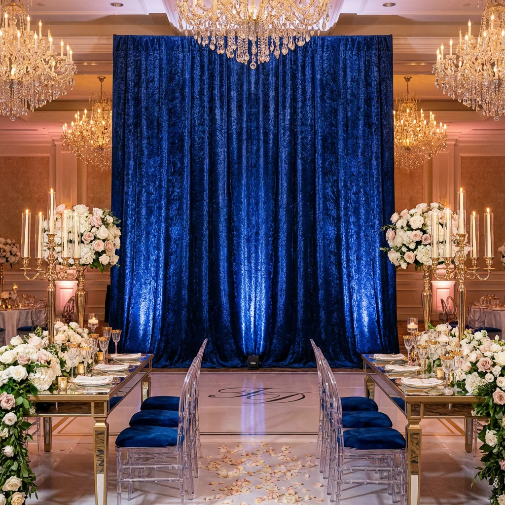 Velvet 16ft H x 52" W Drape/Backdrop Curtain Panel - Navy Blue - Image 2