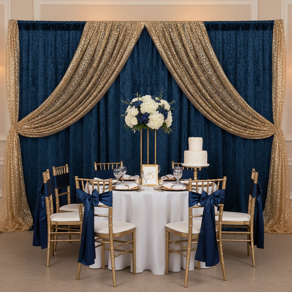 Velvet 8ft H x 52" W Drape/Backdrop Curtain Panel - Navy Blue
