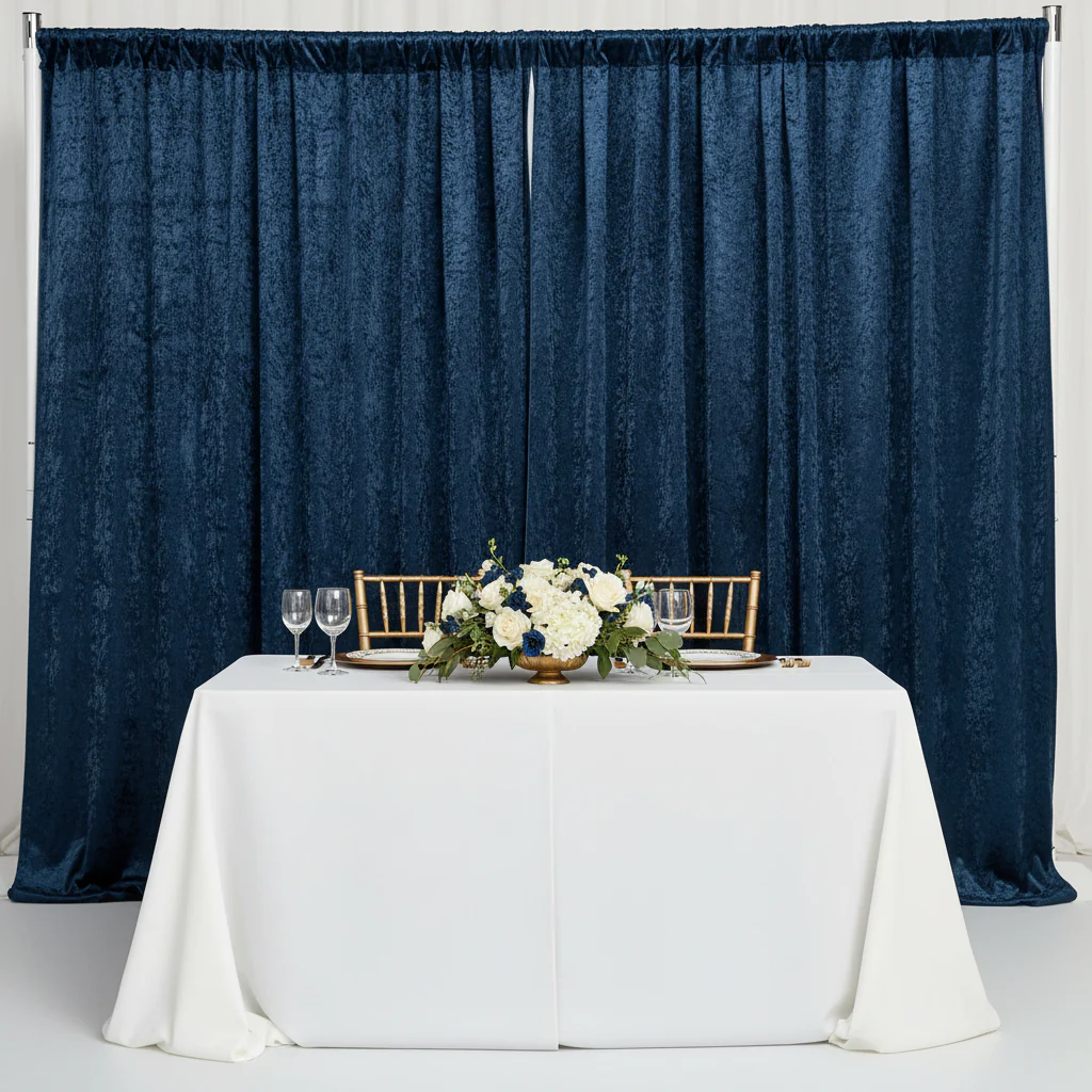 Velvet 8ft H x 52" W Drape/Backdrop Curtain Panel - Navy Blue - Image 4