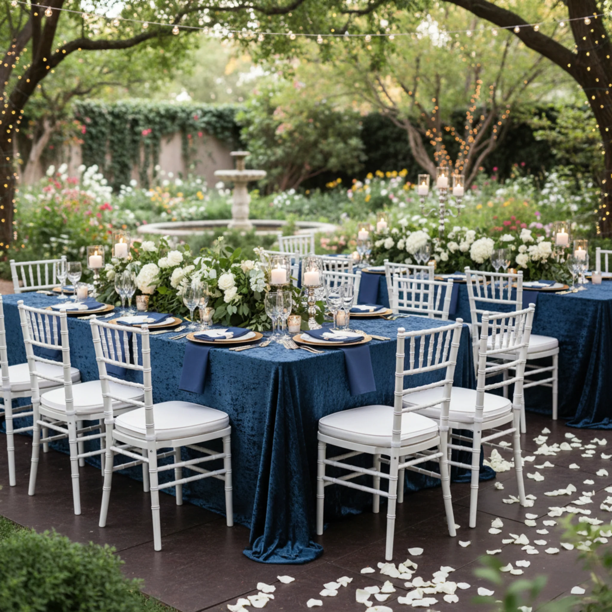 Velvet 90"x132" Rectangular Tablecloth - Navy Blue - Image 6