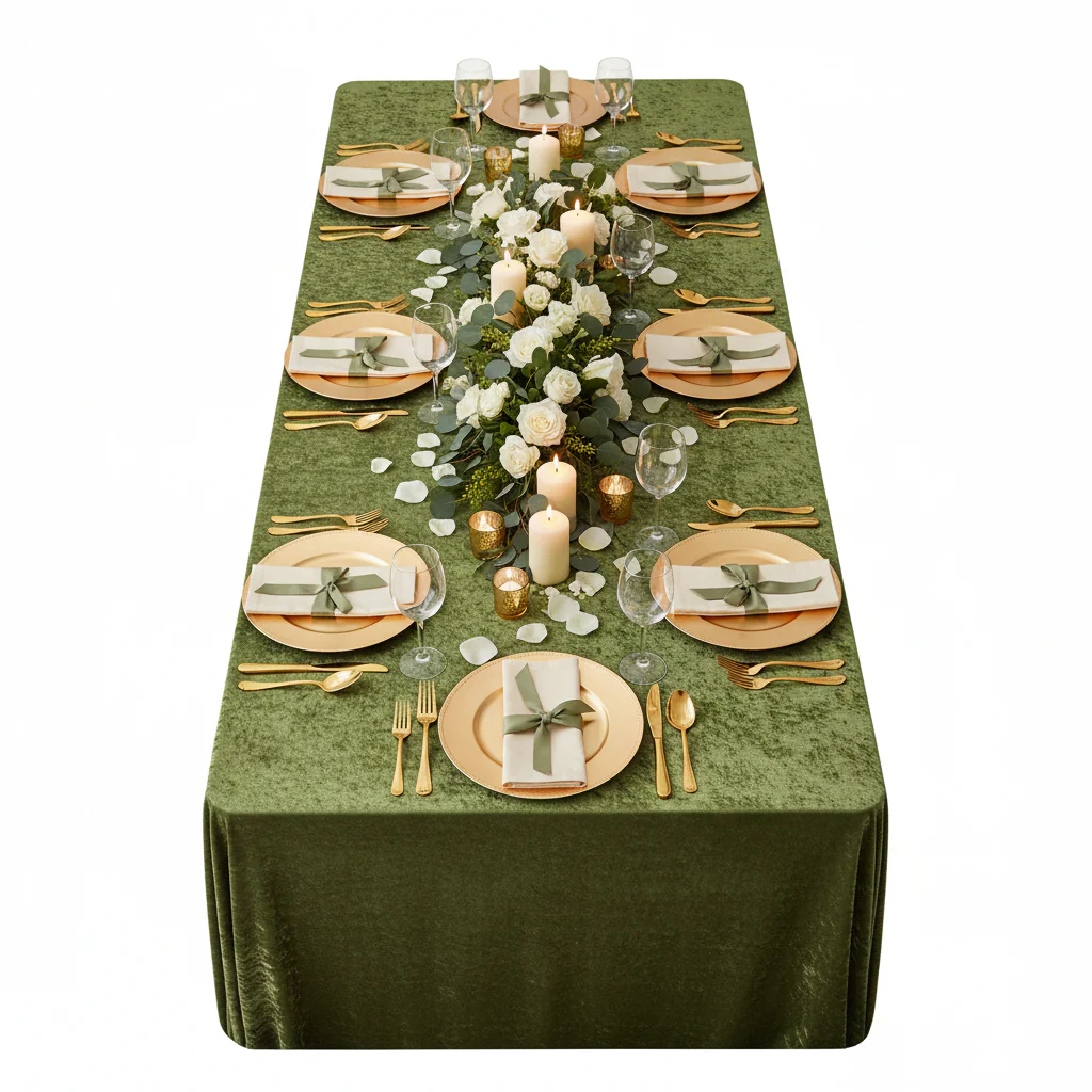 Velvet 90"x156" Rectangular Tablecloth - Dark Sage Green - Image 3
